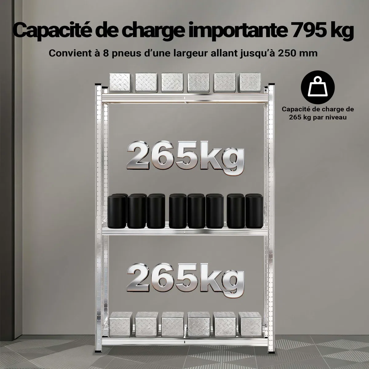 WilTec Rayonnage pour pneus 795 kg Rack à pneus 180x120x40cm Etagère d’Atelier Charge Lourde Stockage