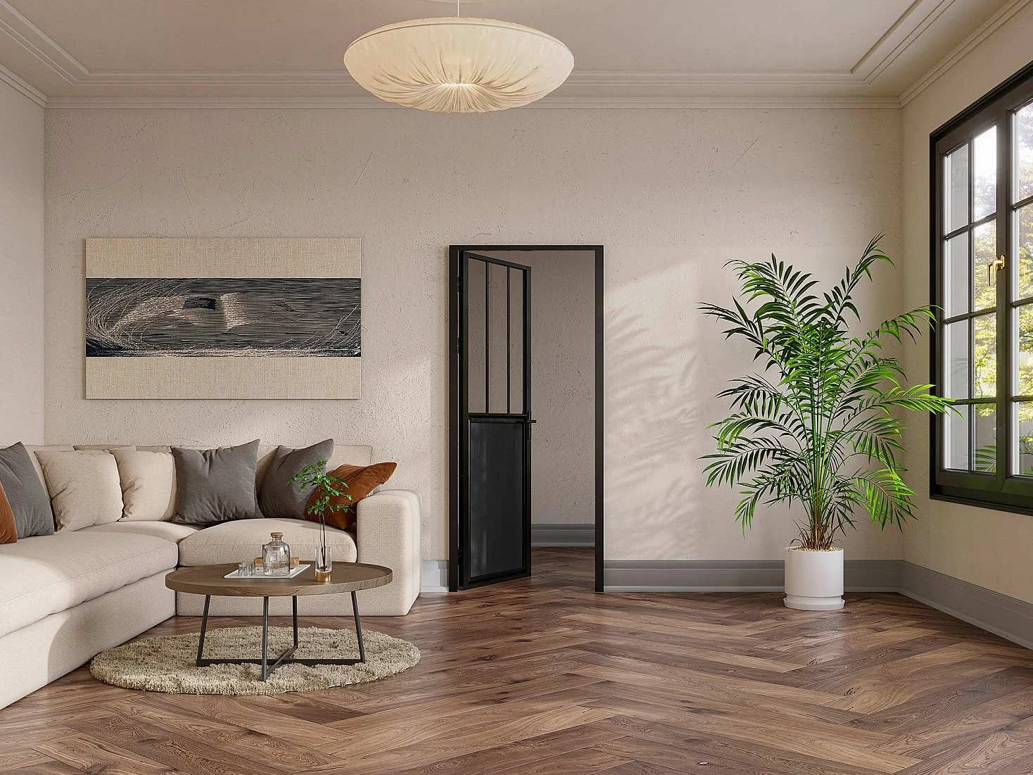 Vente-unique - Bloc porte réversible en aluminium et verre trempé style atelier - H204 x L73 cm - Noir - ERMELO