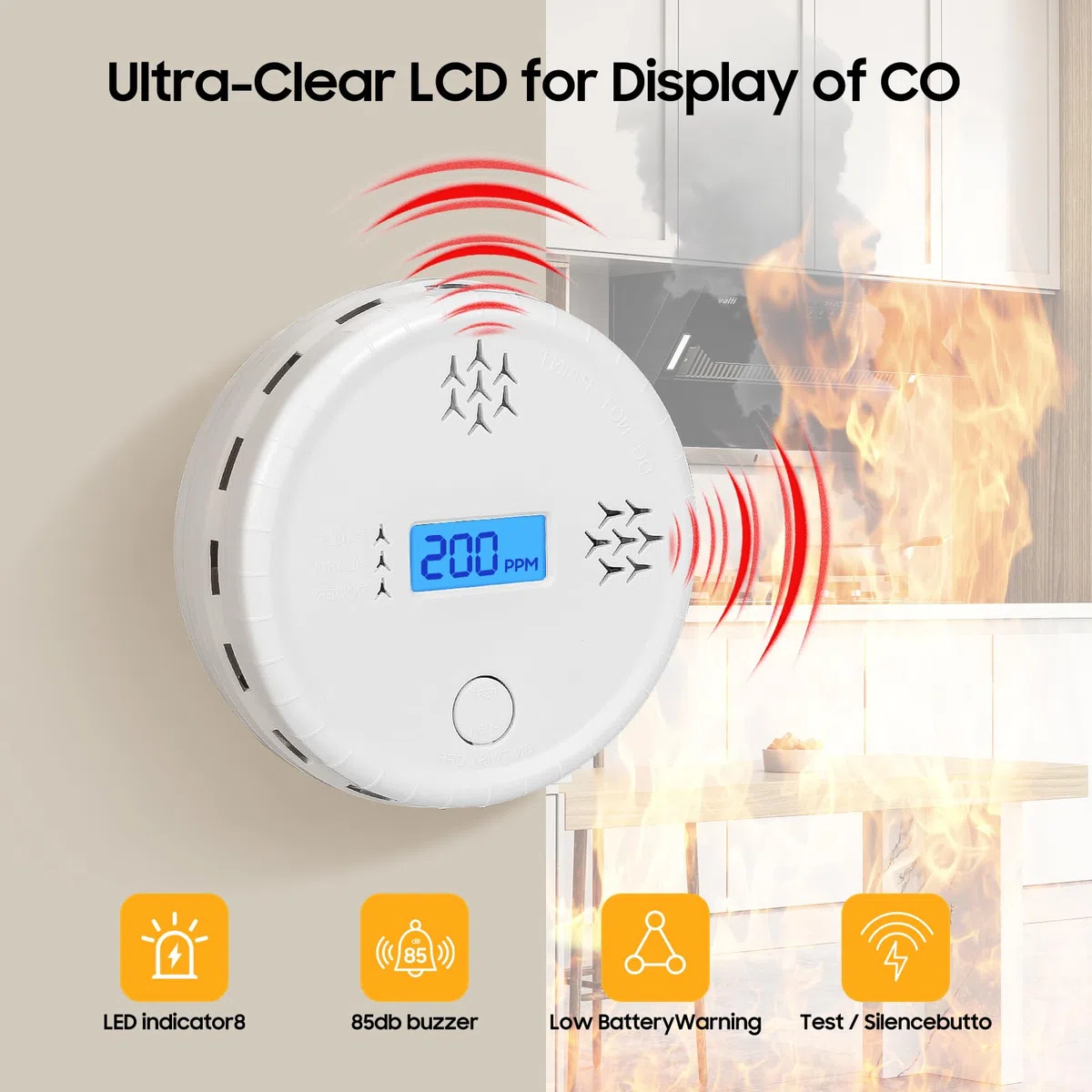 Le Moniteur détecteur de monoxyde de Carbone, Alarme de monoxyde de Carbone Portable, Alarme de monoxyde de Carbone Domestique, Conforme à la Norme EN50291