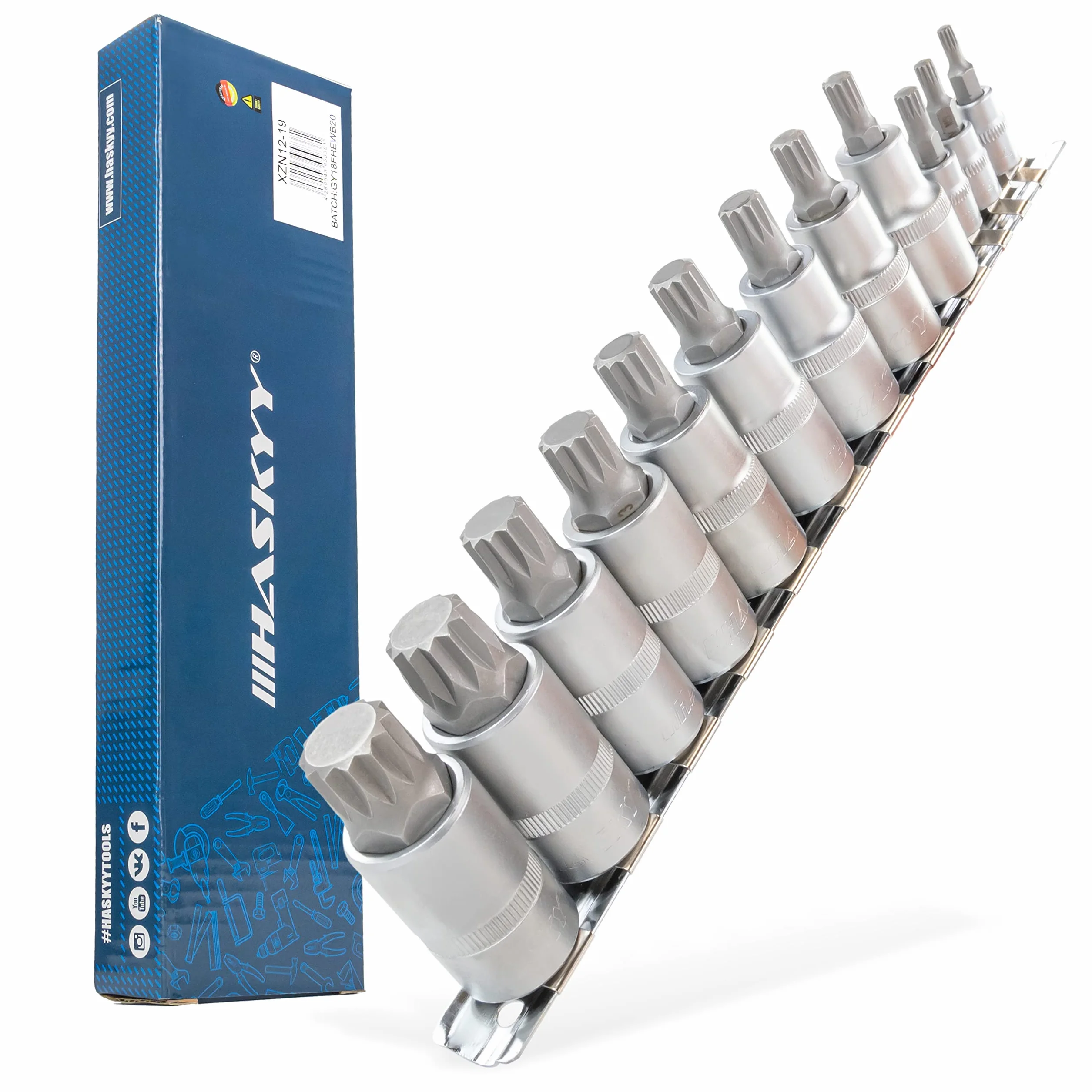 HASKYY Lot de 12 douilles à denture multiple M4 M5 M6 M8 M9 M10 M11 M12 M13 M14 M16 M18