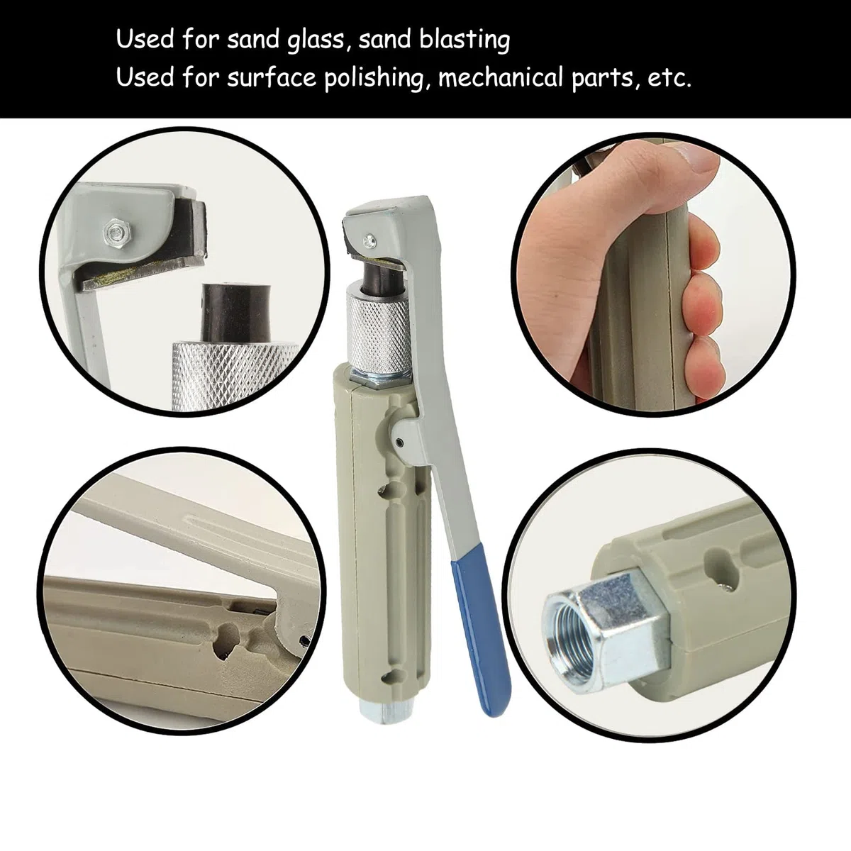 Fockety Pistolet de Sablage, Kit de Pistolet de Sablage Polyvalent avec 3 Buses en Céramique pour éliminer Les Taches de Peinture, Pistolet de Sablage Ergonomique pour Armoire de Sablage