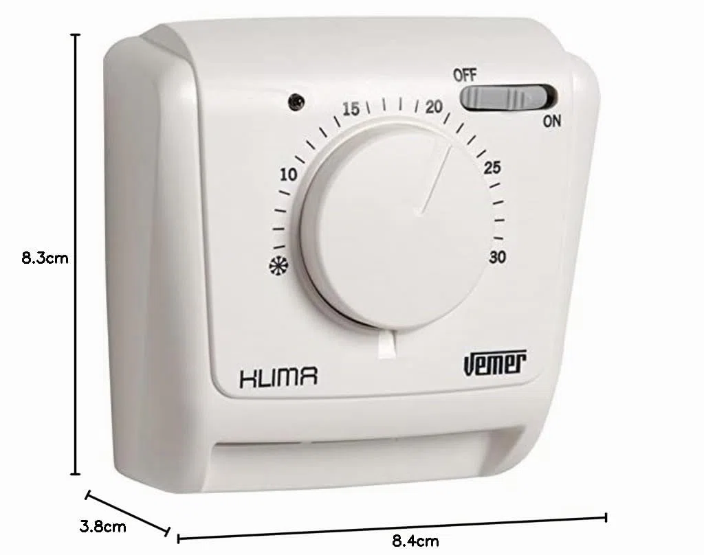VEMER VE021200 KLIMA SI - Thermostat Mécanique à Membrane de Gaz avec Interrupteur On/Off et voyant Lumineux, Fonction Chauffage/Climatisation, Blanc