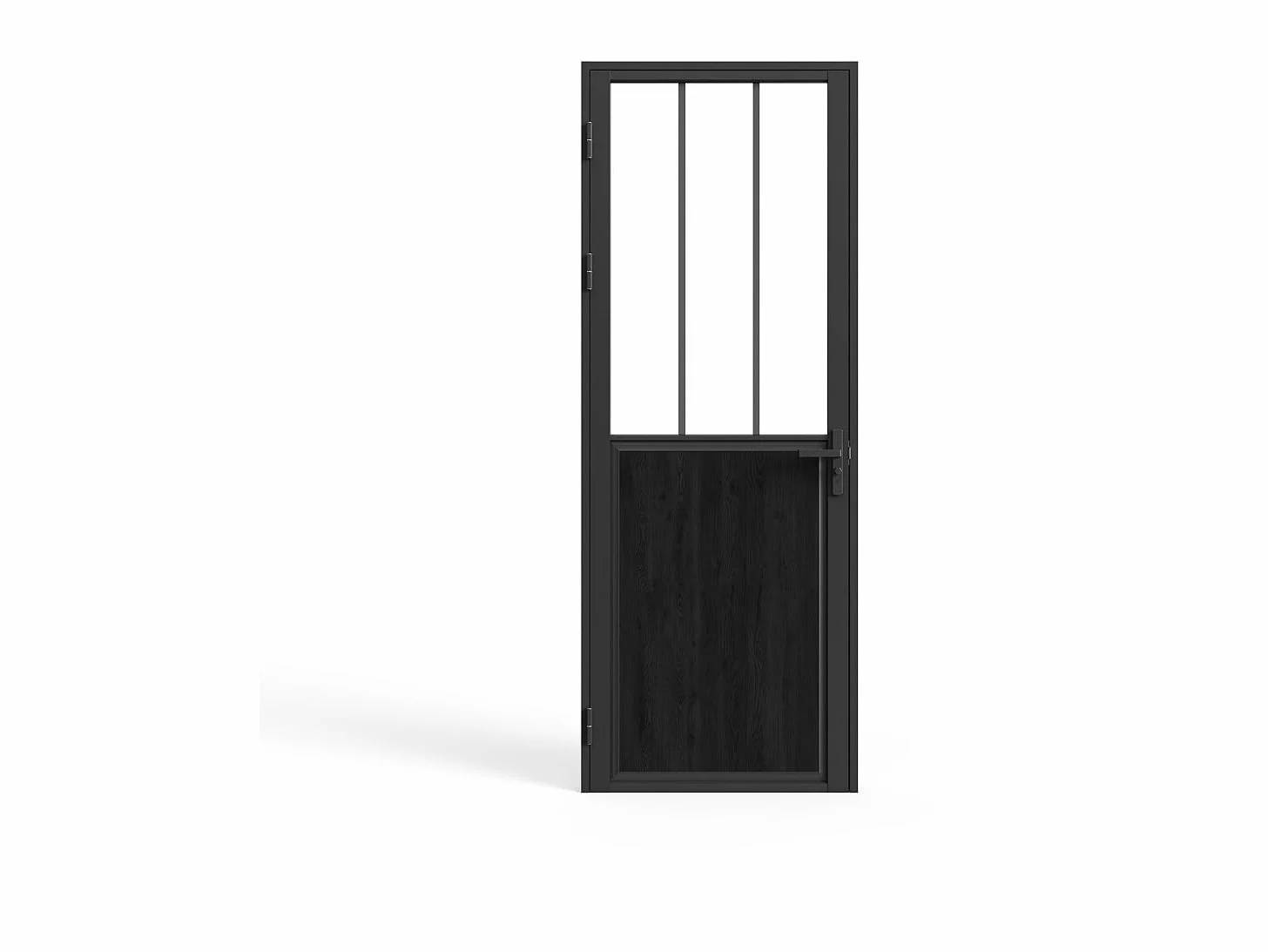 Vente-unique - Bloc porte réversible en aluminium et verre trempé style atelier - H204 x L73 cm - Noir - ERMELO