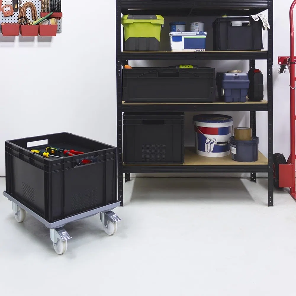 Box and beyond - Bac Gerbable - 60 x 40 x 32 cm - 60L - Charge 20 kg - Plastique Noir - Stockage, Rangement, Outils, Bricolage - Résistant - Réutilisable - Garage, Cave, Buanderie
