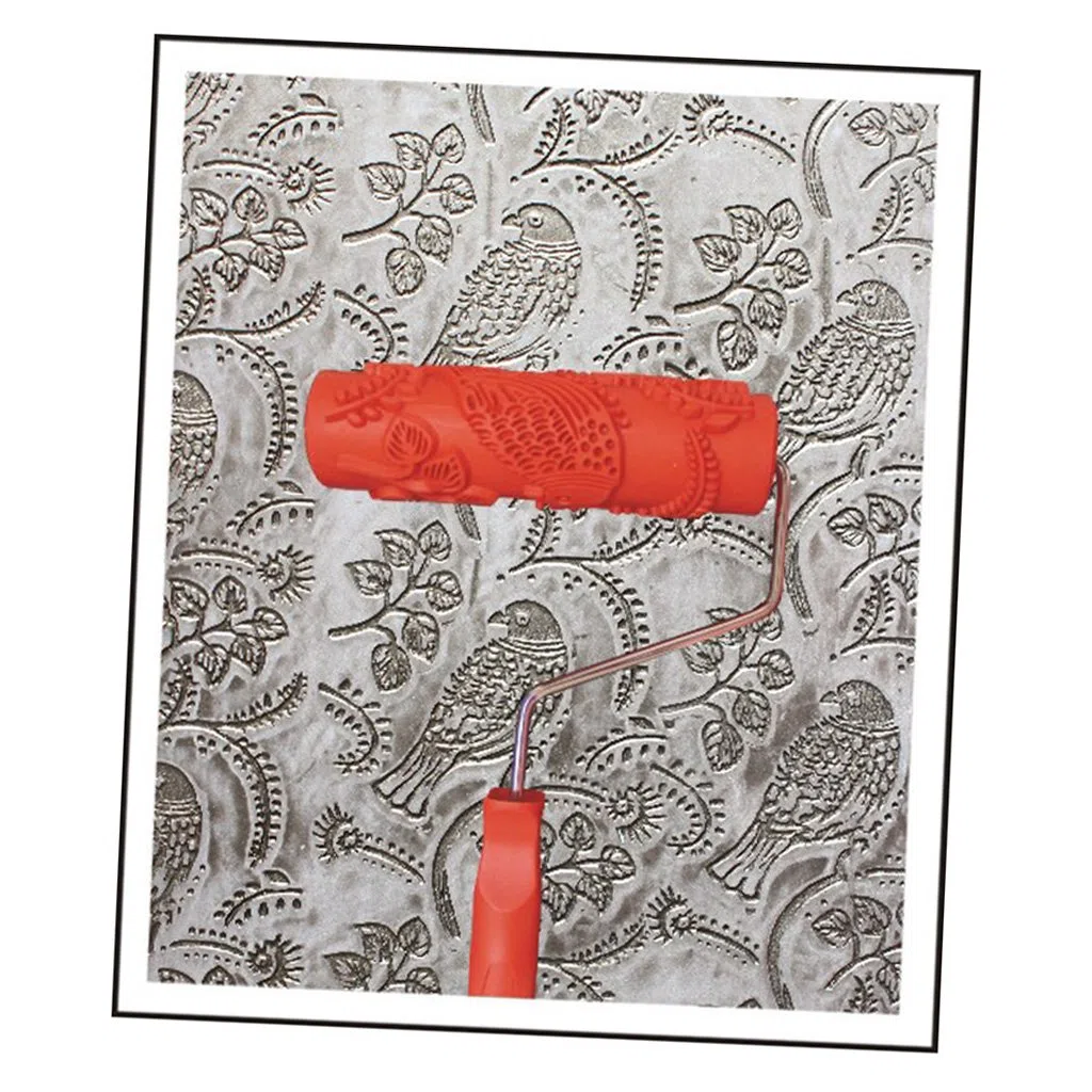 Maison Bricolage Accessoire 7" Fleurs Et Oiseaux Rouleau De Peinture Avec Poignée En Plastique Pour La Décoration Murale