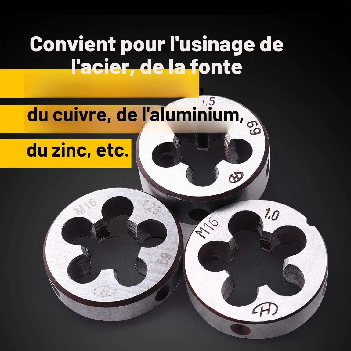 ATOPLEE Filières métriques， 3 pcs HSS Filetage métrique Die M16 x 1 mm M16 x 1.25 mm M16 x 1.5 mm