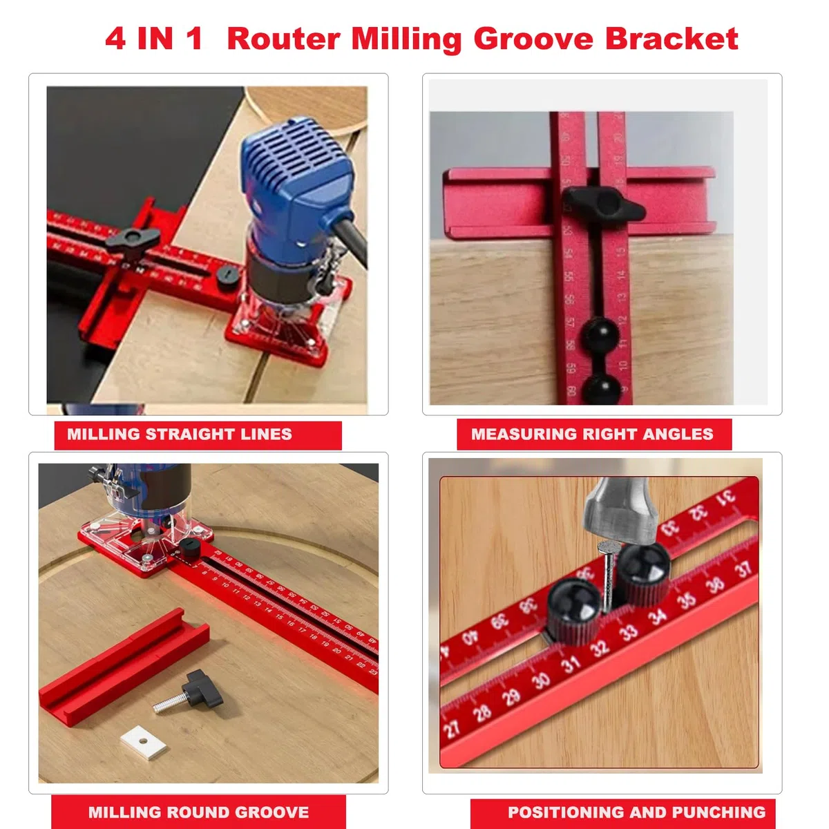 Support de rainure de fraisage 4 en 1, gabarit de coupe de cercle de défonceuse, guide de routeur multifonction pour couper des cercles et rainures de fraisage