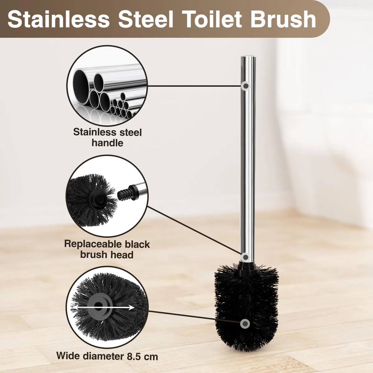 porte-papier papier et porte toilette debout argenté avec brosse WC