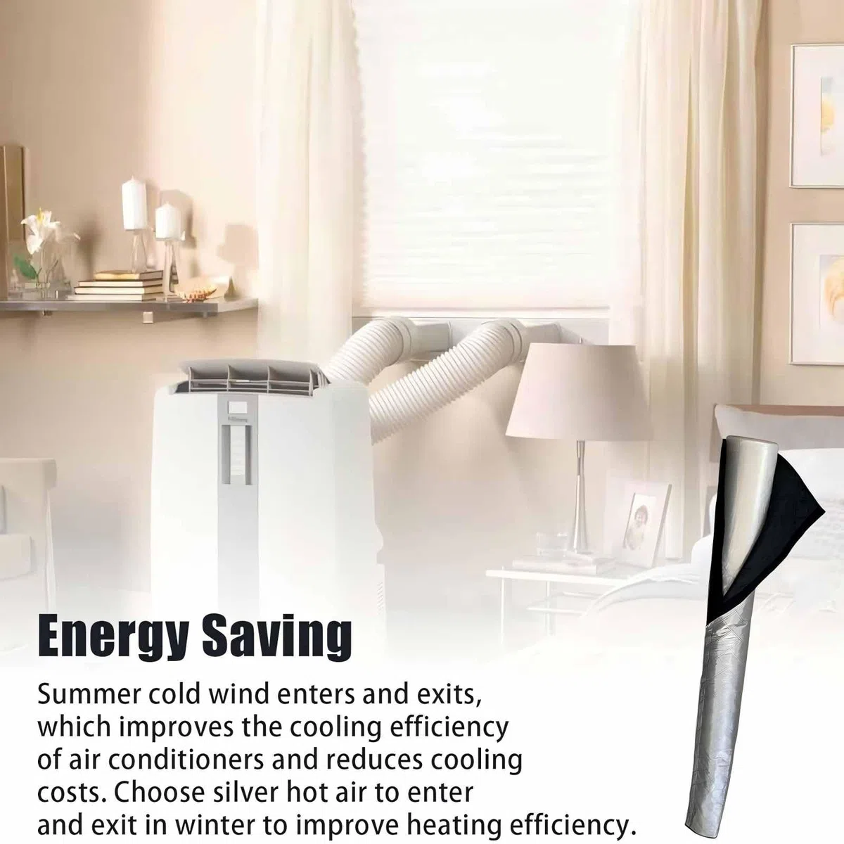 DAZZLEEX Housse de tuyau de climatiseur, housse de tuyau d'air portable isolante pour une installation facile 150 x 53,3 cm (argent)