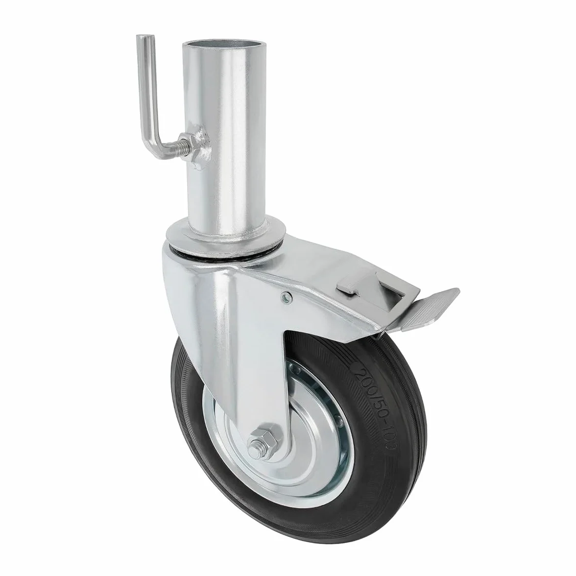 Amig - Roue Échafaudage Femelle | Avec Frein | Ø200 mm | Noyau Métallique et Bande de Caoutchouc | Roulements à Rouleaux | Spécialement Conçue pour une Utilisation Industrielle | Noir