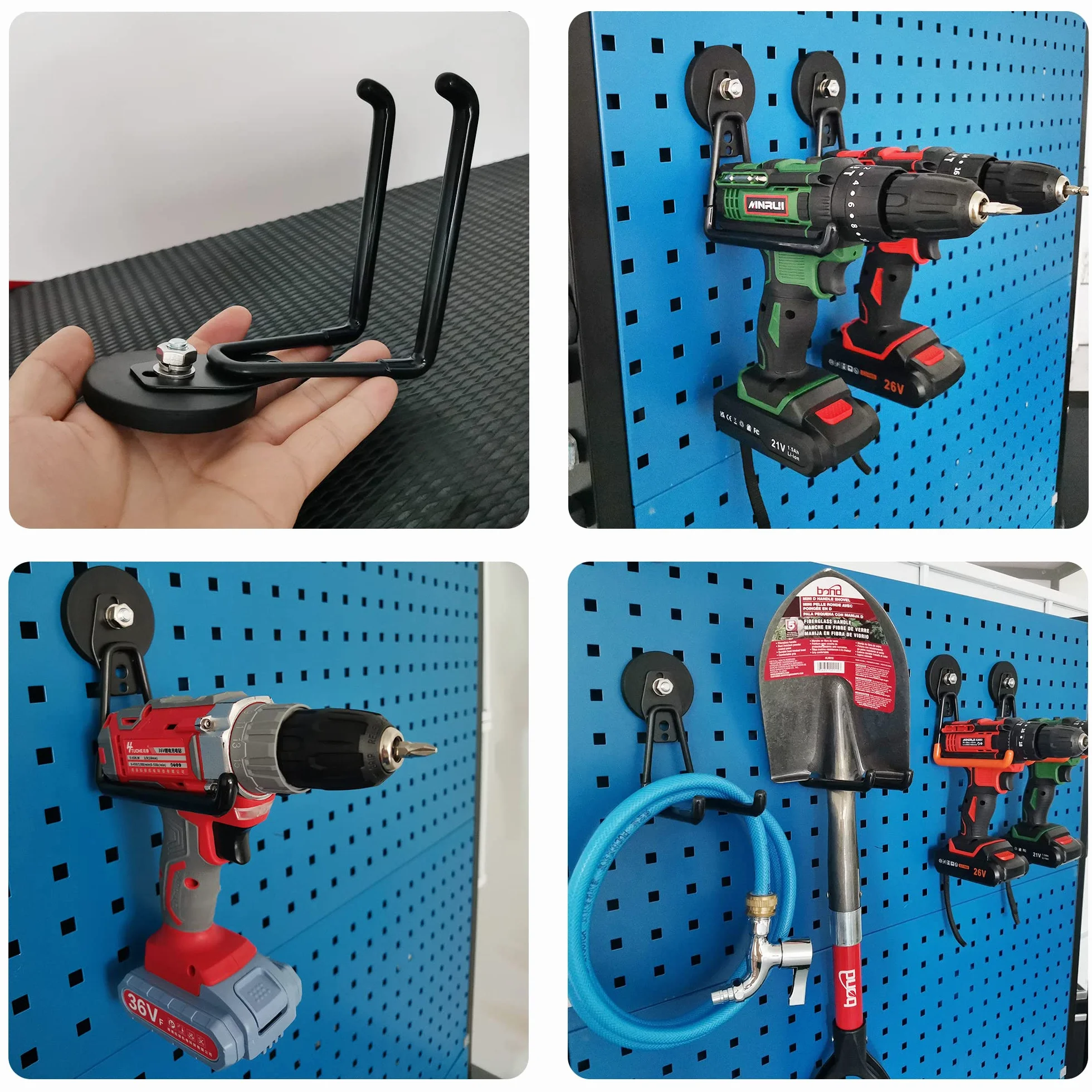 MUTUACTOR Lot de 2 grands crochets de garage magnétiques robustes - Fixation magnétique - Pour garage - Outils de jardin, tuyau, boîte à outils, planche en acier, atelier