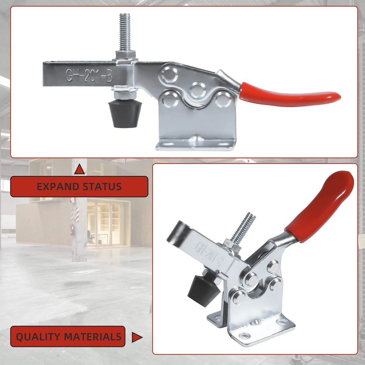10Pcs Sauterelle de Serrage GH-201B 90Kg/198Lbs, Pince à Genouillère Horizontal, Pince à Bascule en Métal pour Fixation Serrage