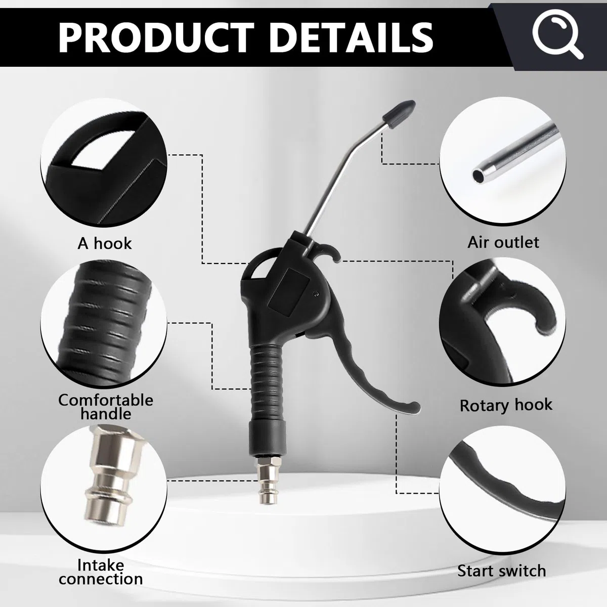 EXLECO 3 X Soufflette Air Comprimé Bec Long Soufflette Compresseur 95mm 295mm 490mm Pistolet Air Comprimé Long Pistolet Compresseur Air avec Raccord 1/4" Accessoires Compresseur D'air Max. 8 Bar Noir