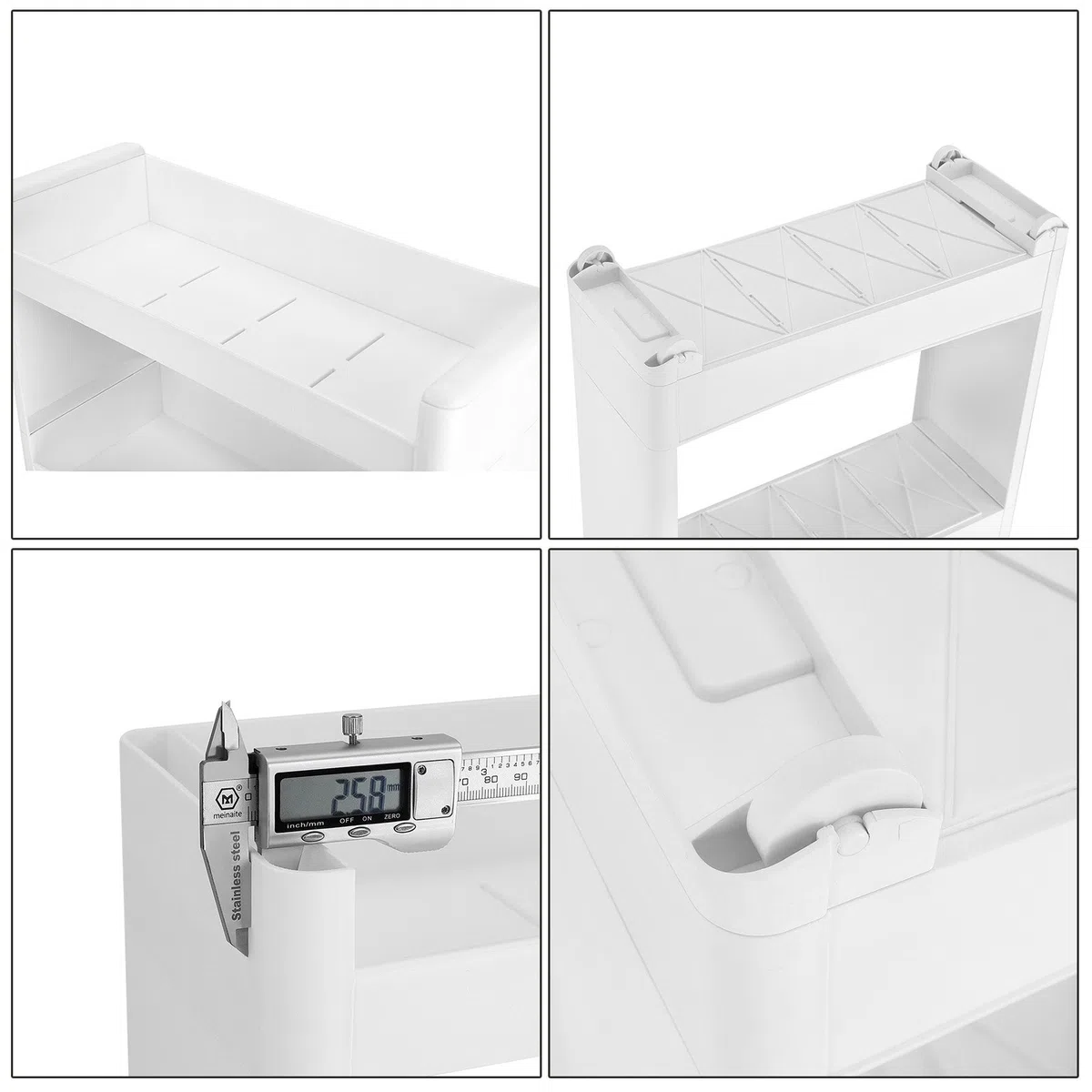 SONGMICS Étroit Chariot, Meuble de Rangement Mobile, Commode sur roulettes avec 3 Étagères, pour Cuisine, Salle de Bain, Garage, Largeur de 17 cm KFR09WT, Blanc