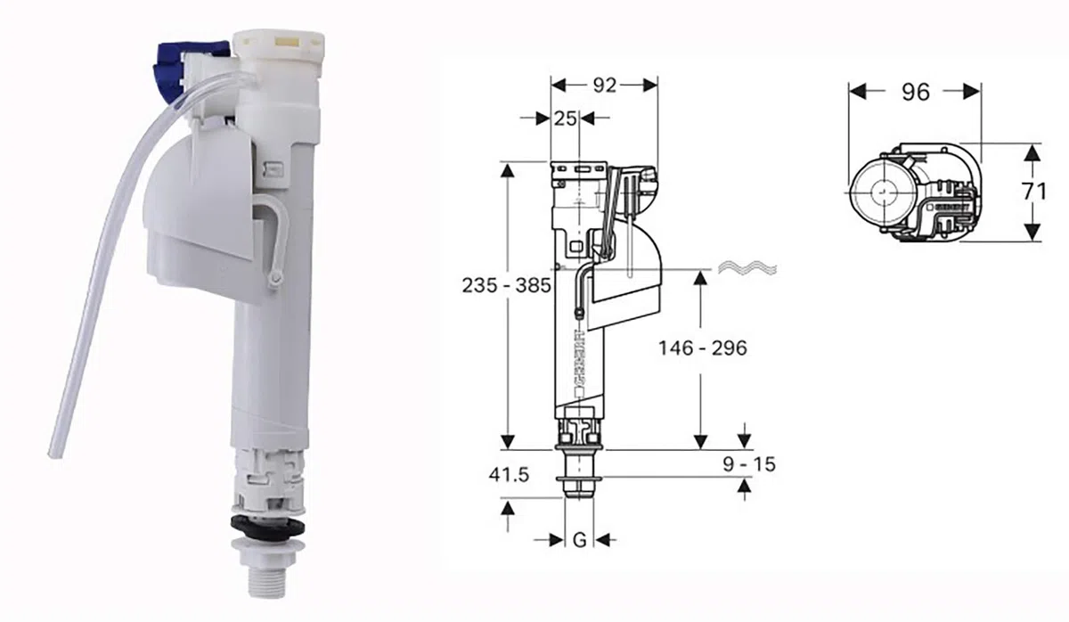 Geberit Impuls 360 Entrée inférieure réglable avec robinet de remplissage 1/2"
