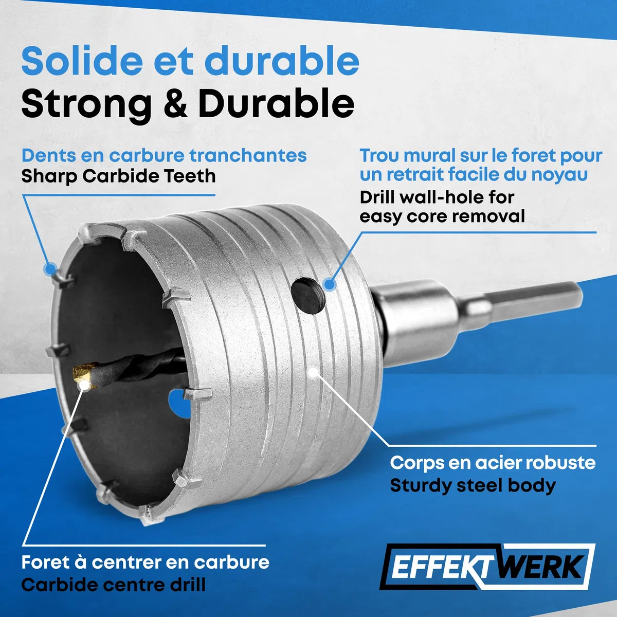 Foret à noyau 68 mm, kit de scie cloche pour béton, brique et pierre, foret creux circulaire avec foret central en carbure et tige SDS Plus