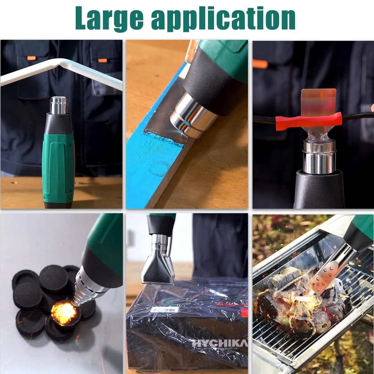HYCHIKA Decapeur Thermique, 60℃- 600℃ Température variable en continu, Moteur en cuivre pur 1800W, Protection contre les surcharges, 6 buses pour le décapage de peinture, la thermorétraction, etc
