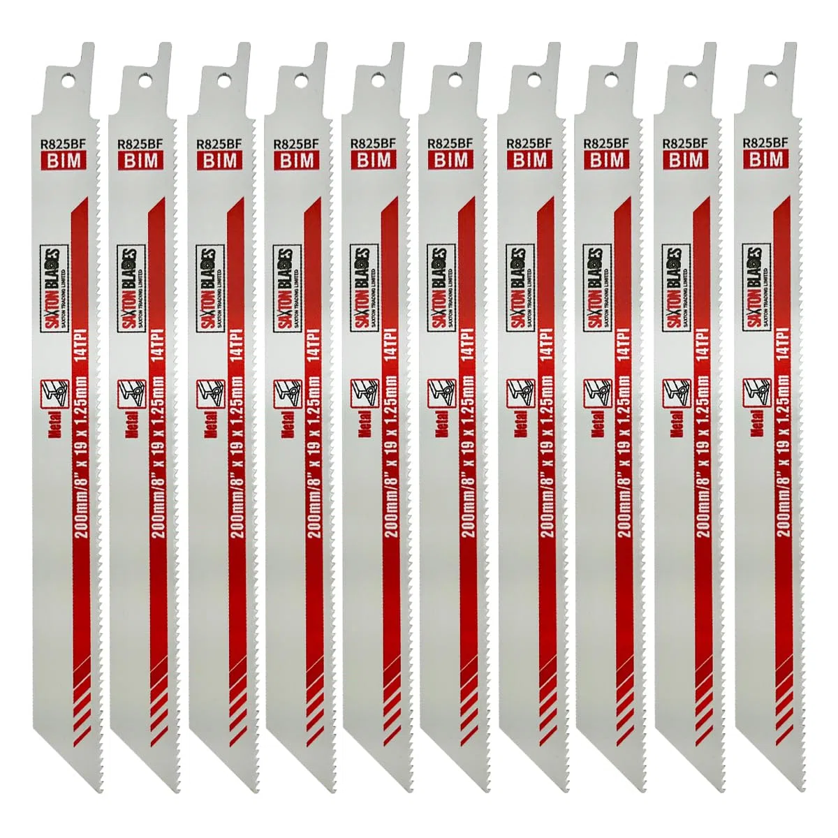 Saxton R825BF Lot de 10 lames de scie sabre en métal 200 mm pour Bosch, Dewalt, Makita etc