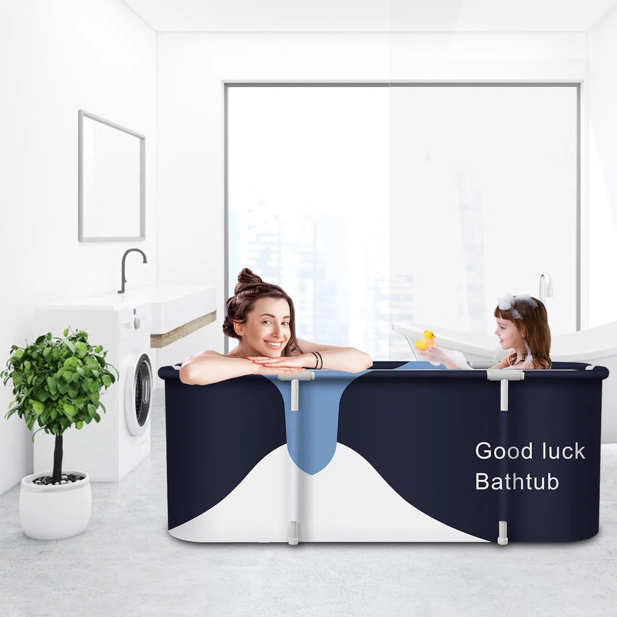 Baignoire Pliante SPA Salle de Bains Familiale Séparée Pliable Baignoires de Douche pour Intérieur, Portable et Mobile (Bleu-blanc)