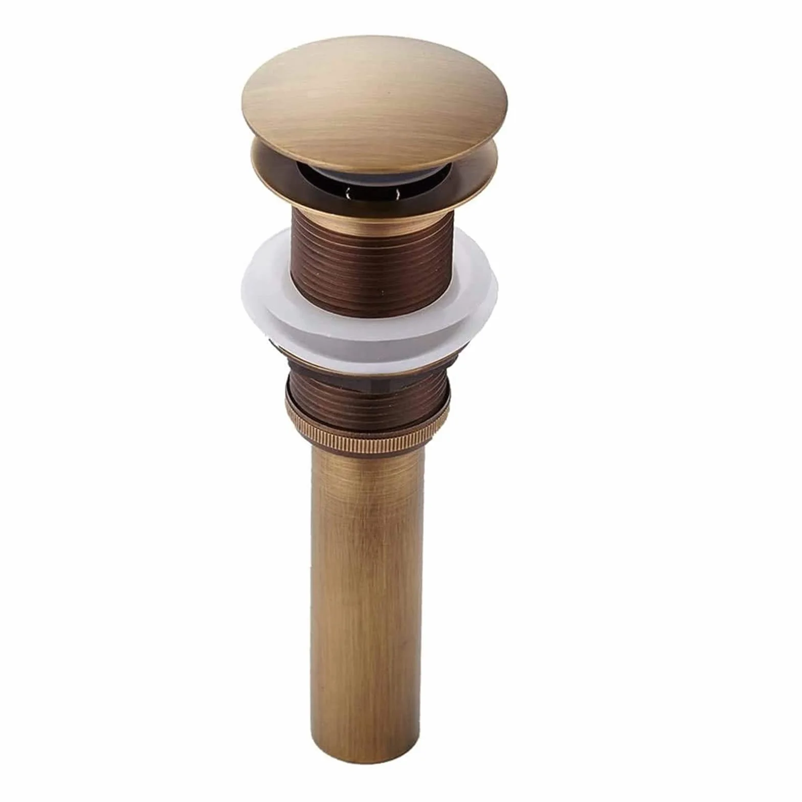 Pop-up Rétro Bouchon Bonde de Lavabo Vidange Clic-clac sans Trop-Plein en Laiton Bronzé Universel Valve Draineur d’Evier Vasque Siphon sans Trou de Débordement Poli- sans Trop-Plein