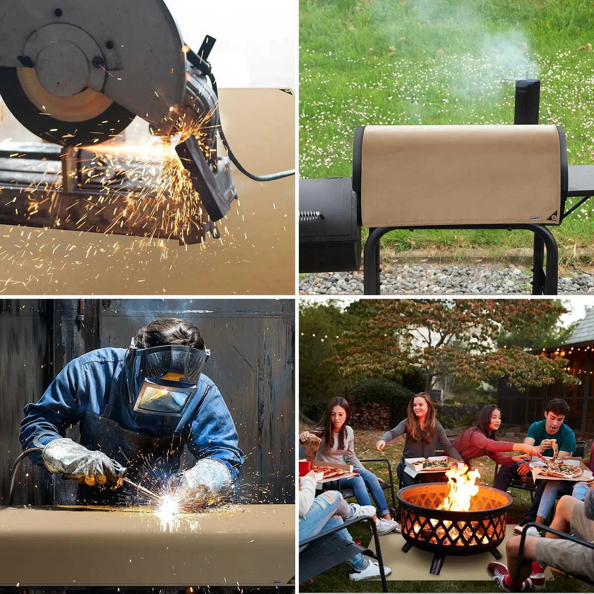 Couverture de soudure robuste en fibre de verre résistante à la chaleur avec œillets en laiton, tapis de soudure multifonction pour barbecue, fumoir, camping, utilisation industrielle (1,2 x 1,8 m)