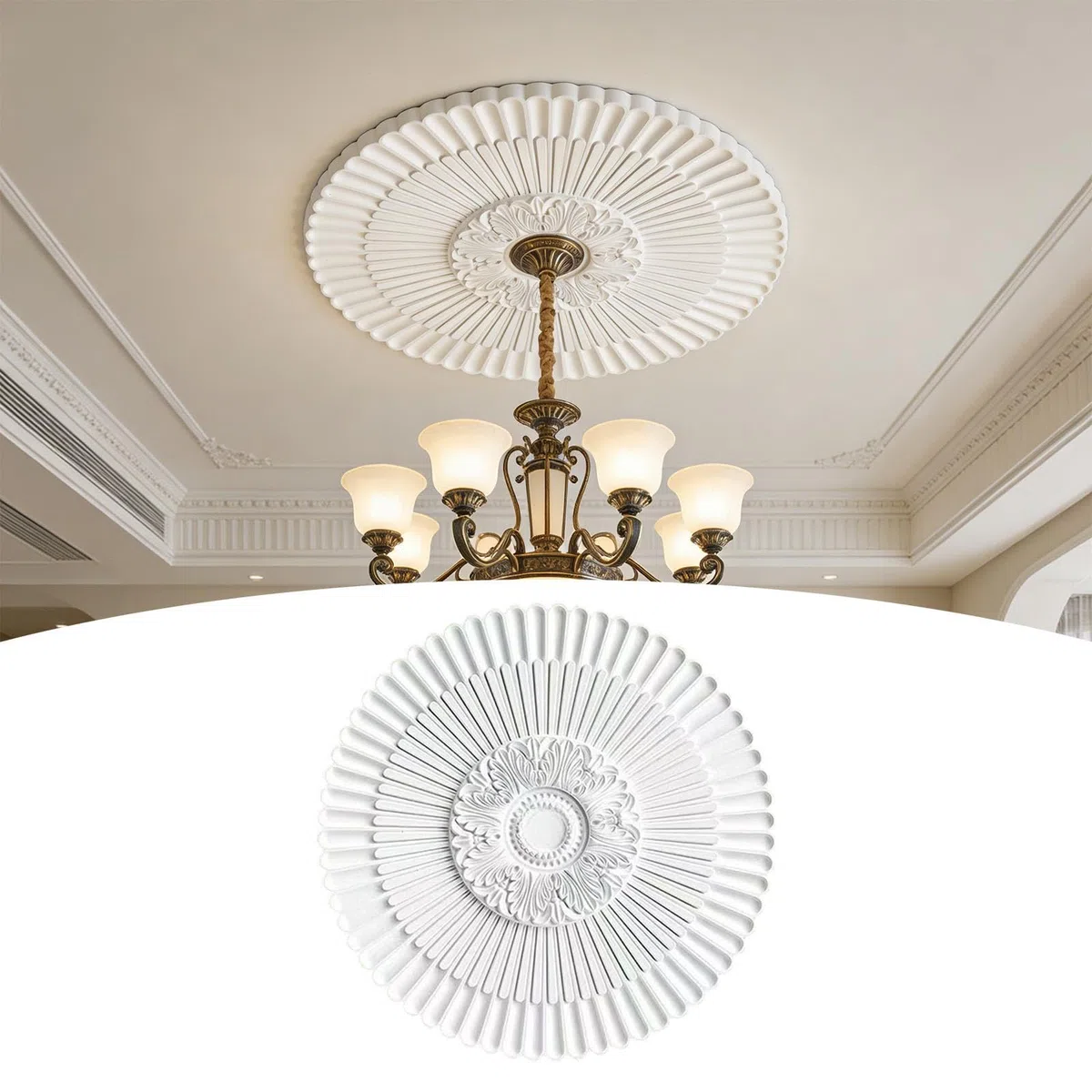 LOVIVER Rosace de plafond en polyuréthane, pour luminaires, style moderne et, plaque décorative ronde pour salon, hôtel ou bibliothèque, Diamètre 40cm