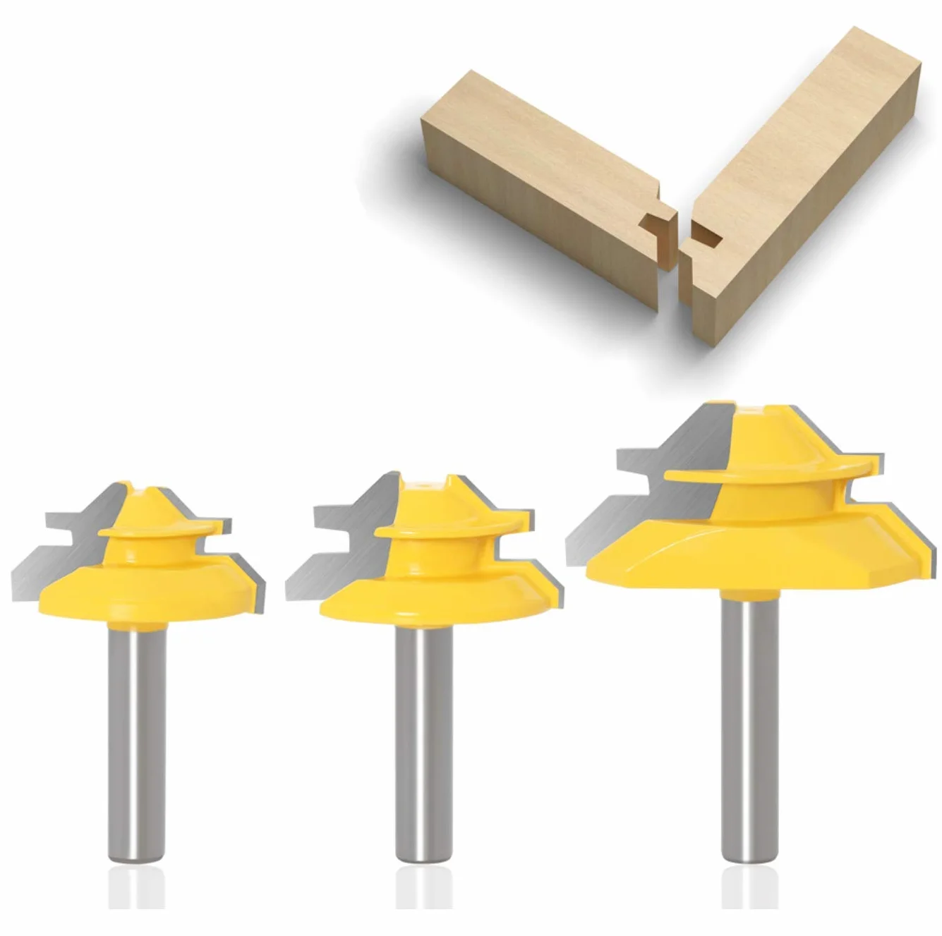 3 Pcs 45 Degrés Lock Mitre Router Bit 8mm, APLUS Fraise à Bois, Fraise à Rainurer, Joint Cutter Pour Outil de Coupe du Bois Pour Machine de Gravure, Machine de Décogeupa