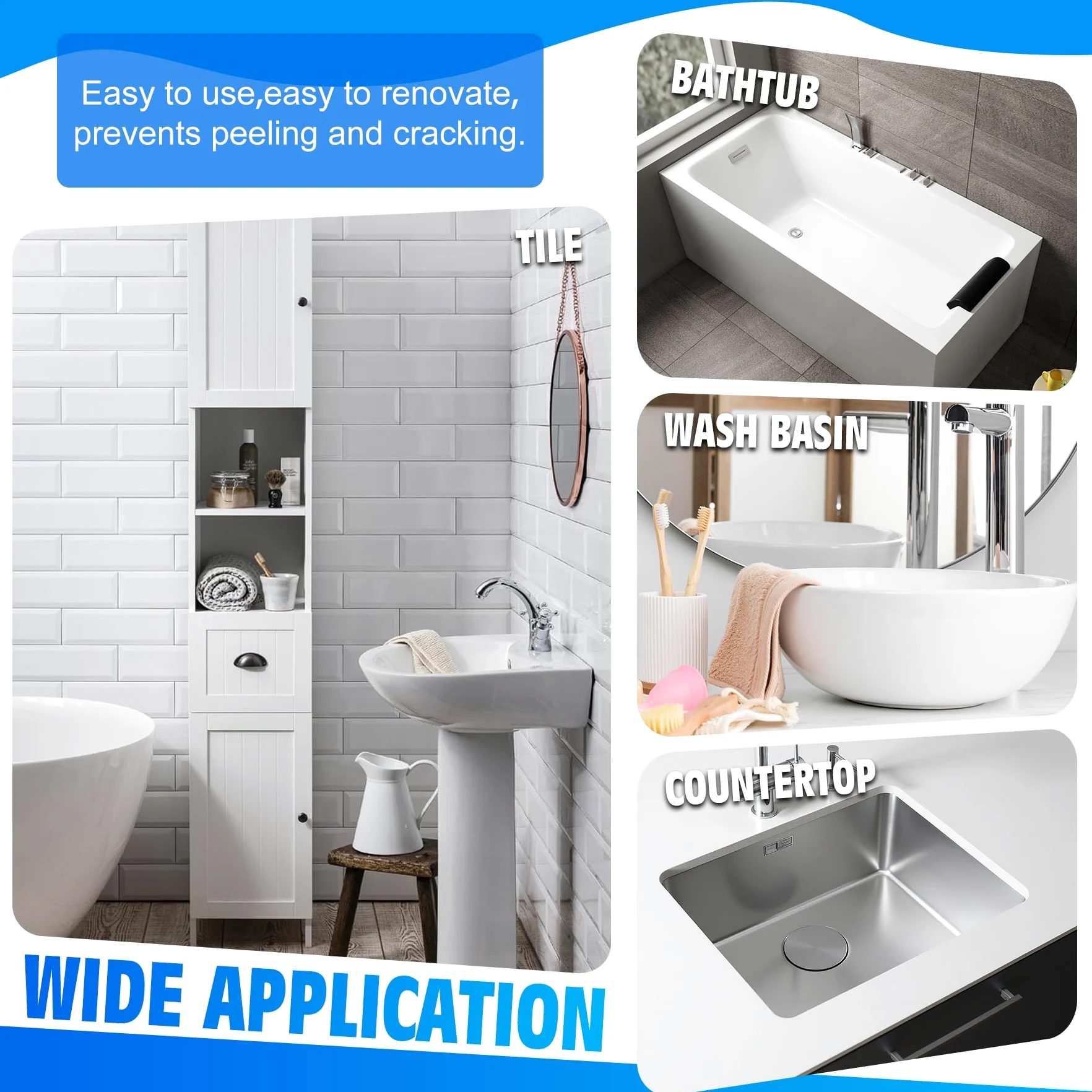 Peinture pour baignoire blanche 500 g, kit de rénovation de baignoire pour lavabos, peinture pour carrelage de salle de bain, receveurs de douche, résistante à l'eau et aux rayures avec outils