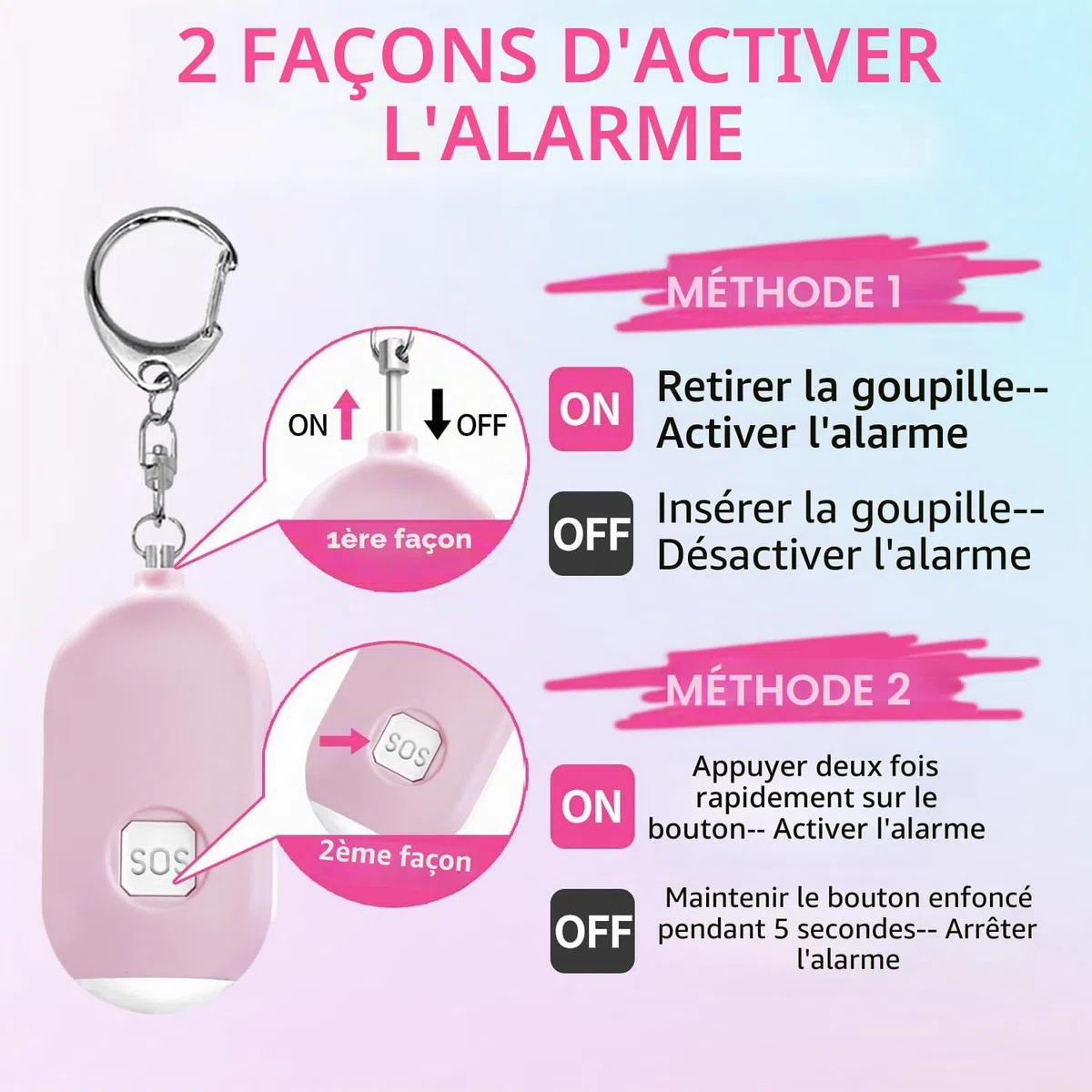 Alarmes Personnelles pour Femmes, 3 Paquets de Porte-clés D'alarme de Sécurité D'autodéfense Rechargeables avec 130 dBs pour Protéger la Sécurité de Votre Famille, de Vos Enfants, des Personnes âgées