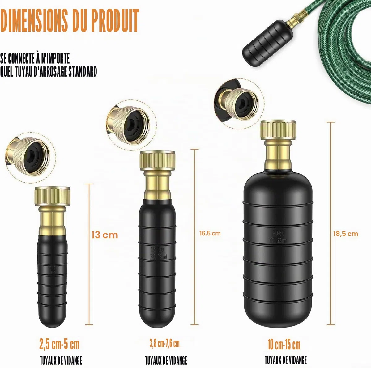 Vessie de nettoyage de canalisation, 3 pièces Nettoyeur Canalisations en Caoutchouc pour Tuyaux Outils de nettoyage de canalisations pour cuisines, canalisations principales et égouts de 1 à 6 pouces