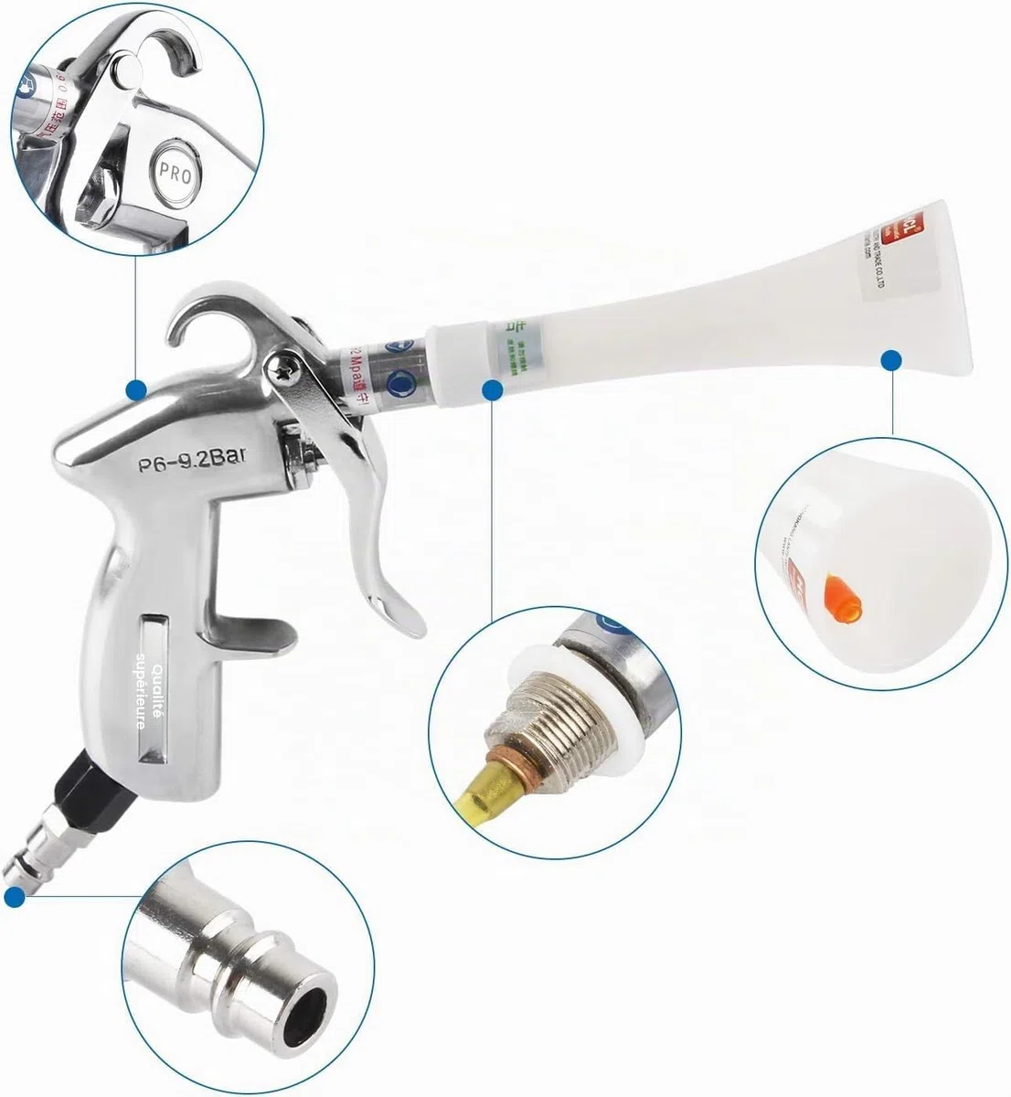 Acier inoxydable Pistolet de Nettoyage Sec, Pistolet de Soufflage à Air Comprimé, Haute Pression Sans réservoir