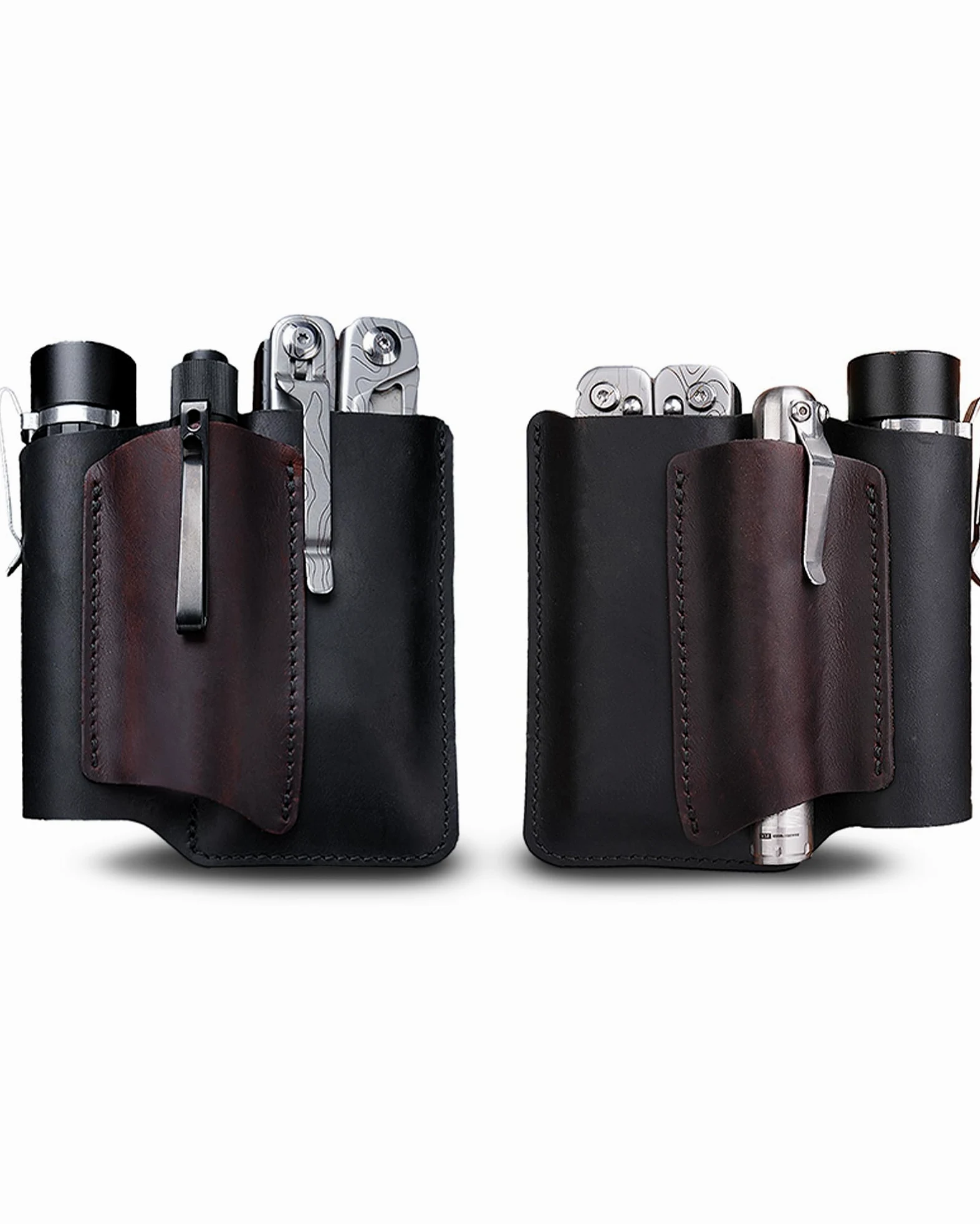 Étui EDC en Cuir VIPERAED PJ38, étui Multifonction en Cuir à 4 Poches, étui EDC Portable pour Homme, Lampe de Poche, Stylo, Couteau de Poche Pliable, Outil Multifonction