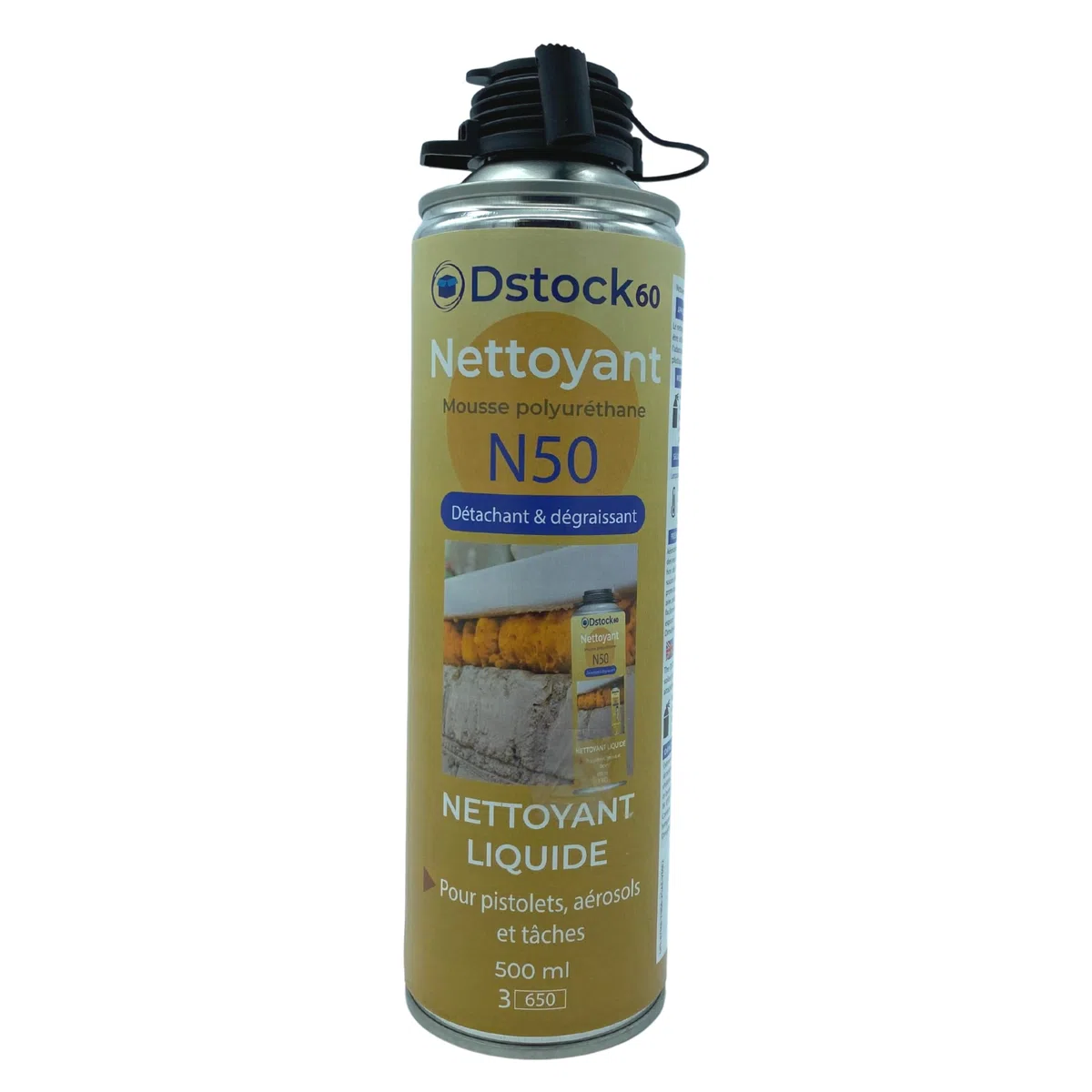 DSTOCK60 - LOT DE 2 NETTOYANTS MOUSSE EXPANSIVE POLYURETHANE - NETTOYANT POUR PISTOLETS, AEROSOLS ET SURFACES - DETACHANT, DEGRAISSANT - 500 ML