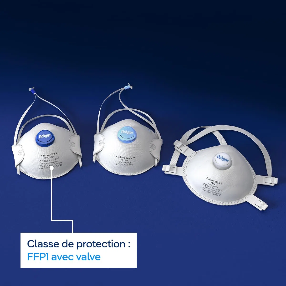 Dräger X-plore 1310 V Masques de protection respiratoire antiparticules jetable FFP1 NR D, Filtration haute performance et confort d'utilisation