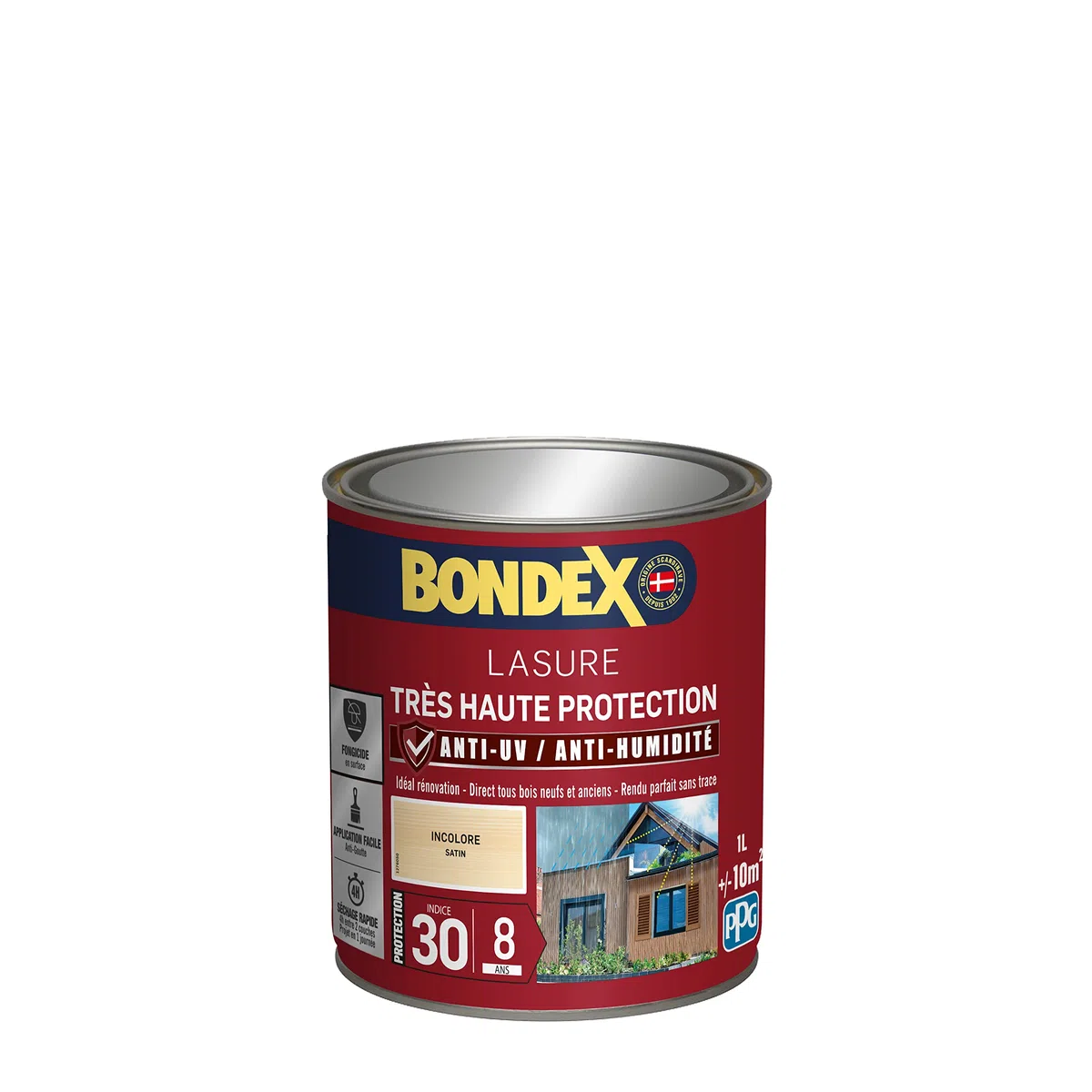BONDEX Lasure 2 en 1 Très Haute Protection 8 Ans Extérieur Incolore 1 L | Lasure Bois Très Longue Durée, Très Haute Protection, Bondex, Expert du Bois, Extérieur, Satin