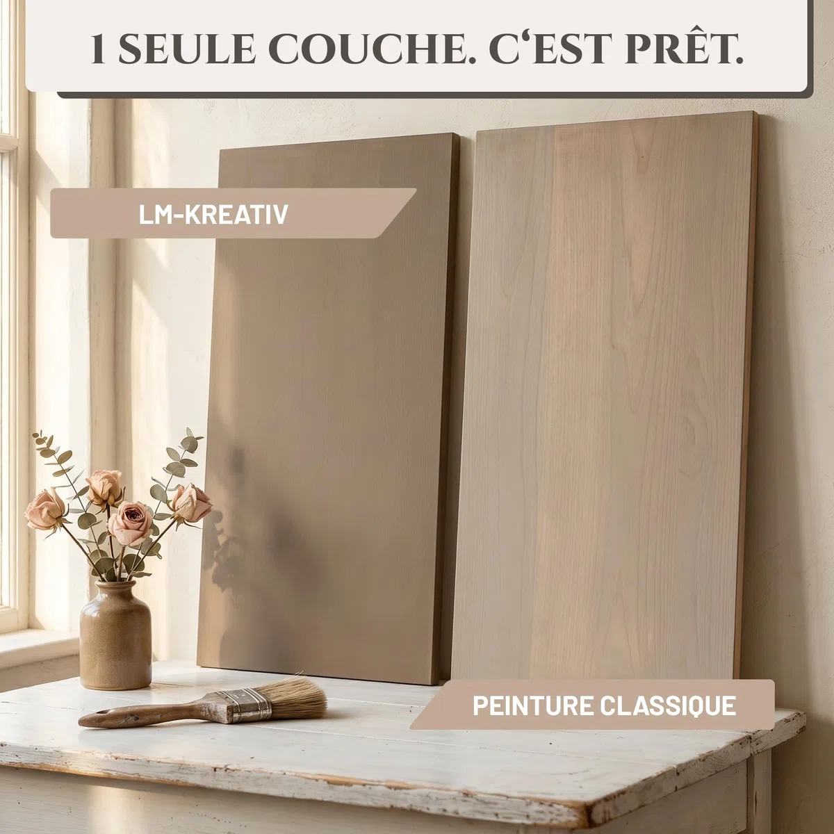 LM Peinture Meuble 500 ml - Sable - | Peinture Meuble Cuisine Sans Ponçage | Haute Couvrance pour Intérieur et Extérieur | Faible Odeur et Écologique