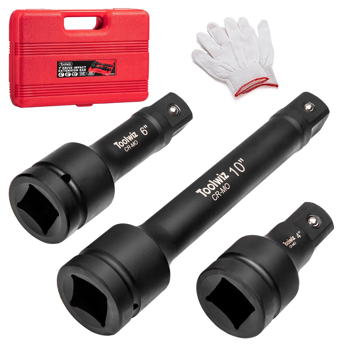 Toolwiz Jeu de Rallonges 1" pour Clé à Chocs 100mm, 150mm, 200mm, Cr-Mo | 3 Pièces, Compatible avec les Outils à Chocs Pneumatiques et Électriques, pour Réparation Mécanique, Boîte en PVC