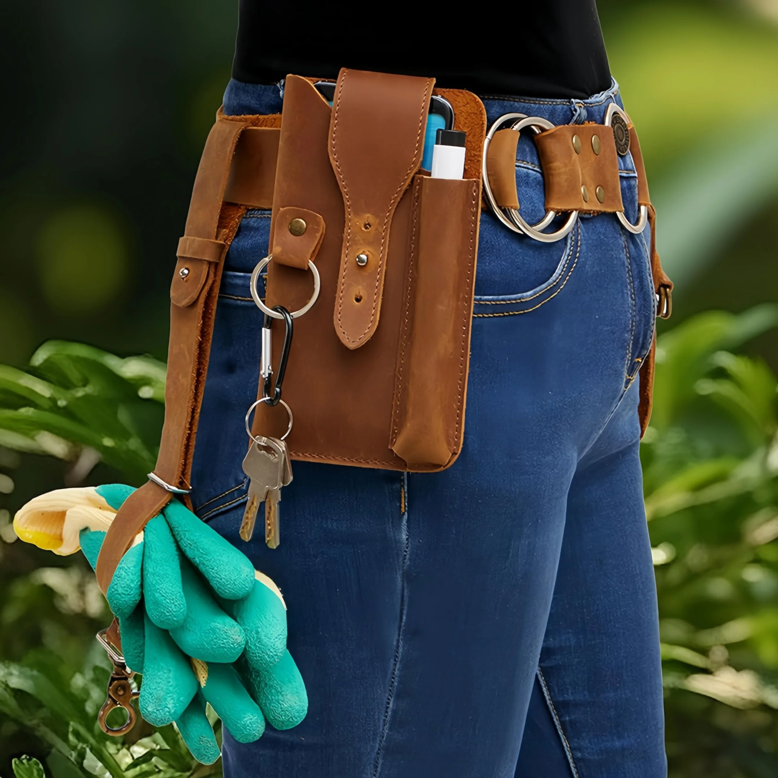 Ceinture à outils de jardin, ceinture d'outils de jardin, organisateur portable en cuir PU lourd, multifonctionnel pour femmes et hommes jardiniers