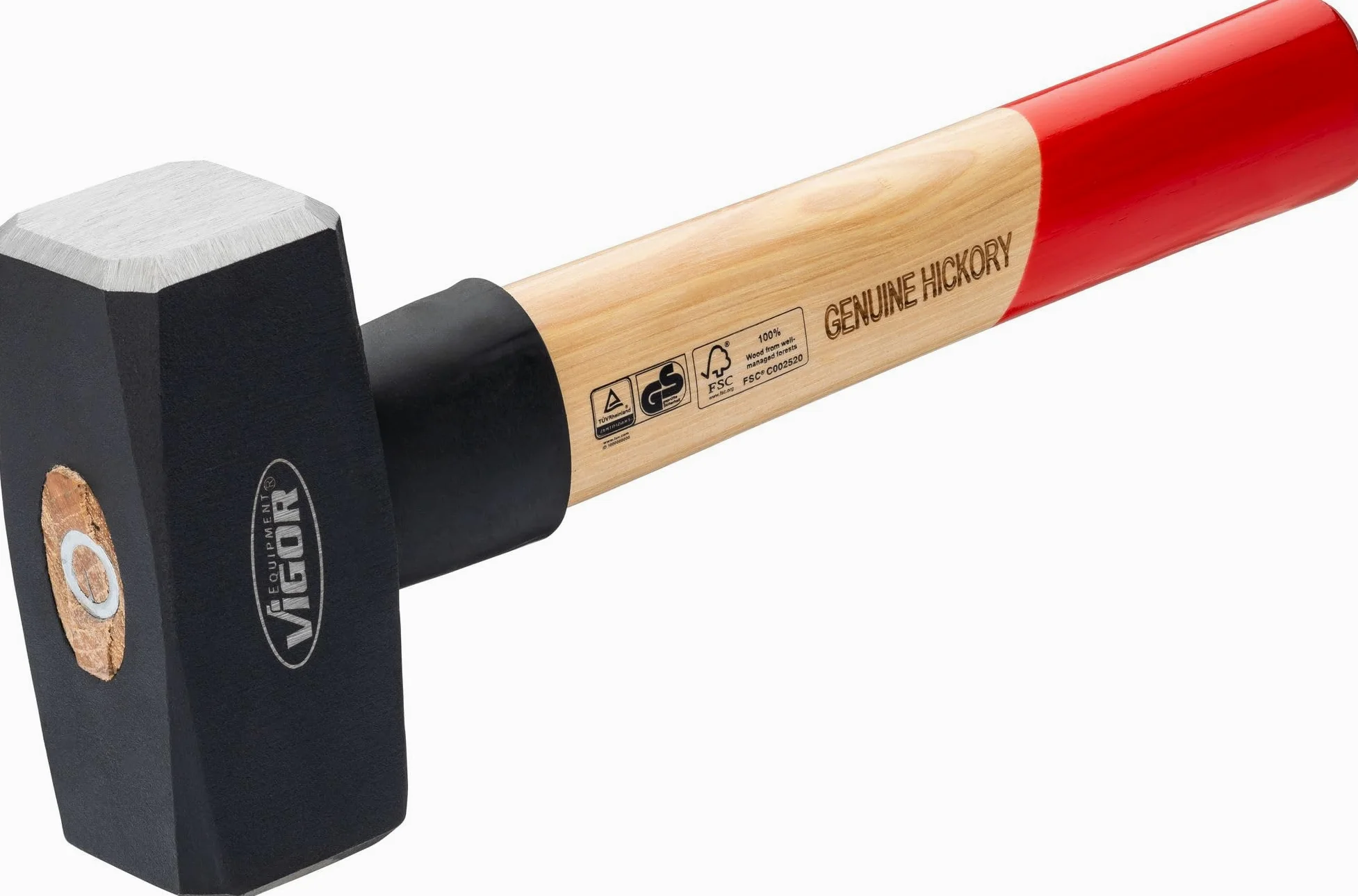 ViGOR V2663-1500 Massette 1500 g, manche en bois d'hickory avec protection contre les chocs en caoutchouc, longueur 280 mm, marteau lourd pour des coups puissants et un travail précis