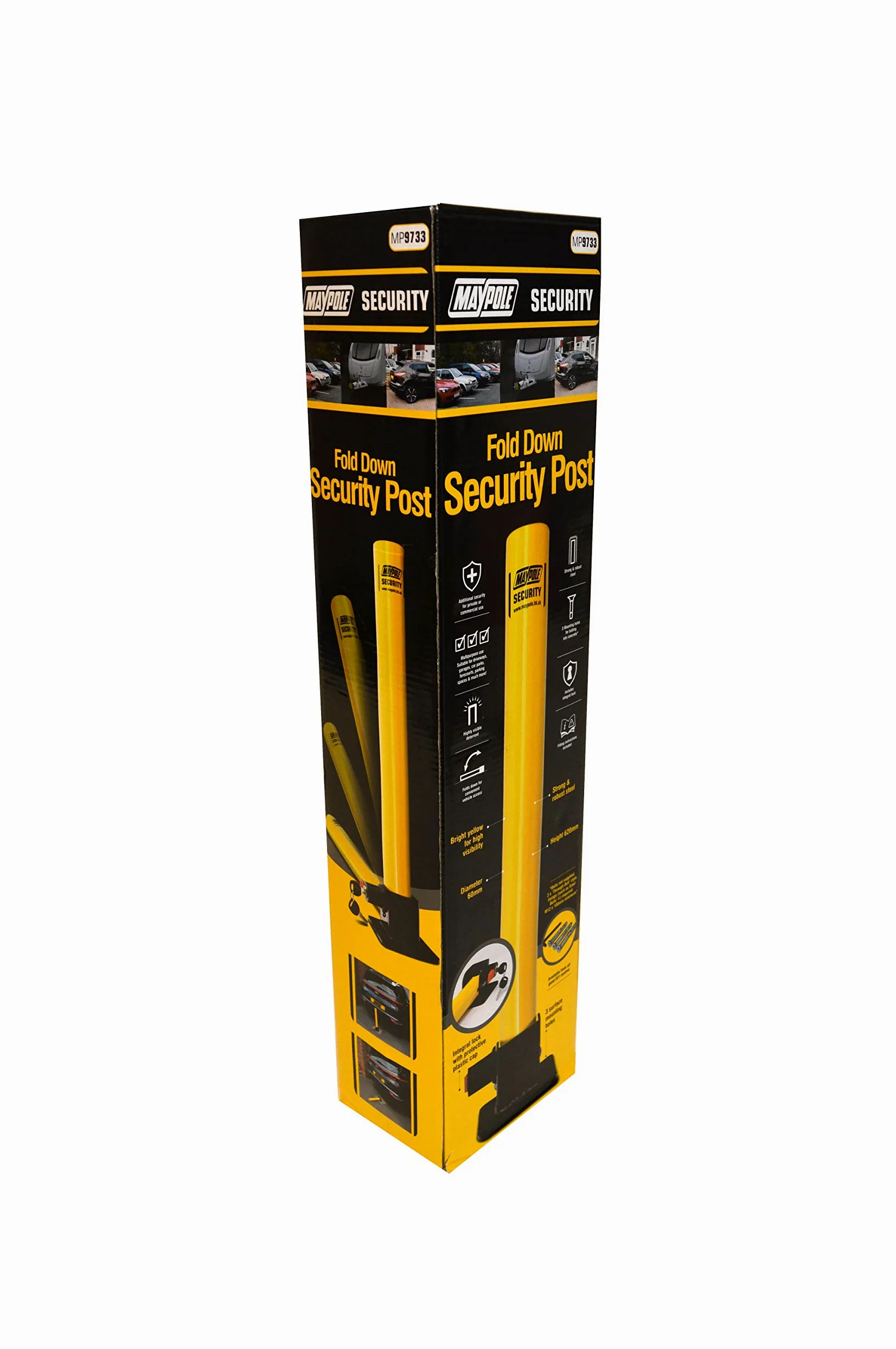 Maypole Poteau de sécurité Rond Pliable avec verrou intégré pour allées, garages, parkings, Parcs d'attente, parkings