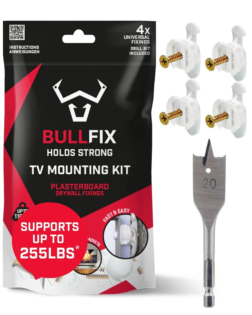Bullfix Kit Télé, Cheville Placo Charge Lourde Façon Cheville Molly pour Support Mural TV, Kit d'Ancrage Mural Universel pour Fixation Murale TV sur Murs en Plaque de Platre Creux, Cloisons Sèches