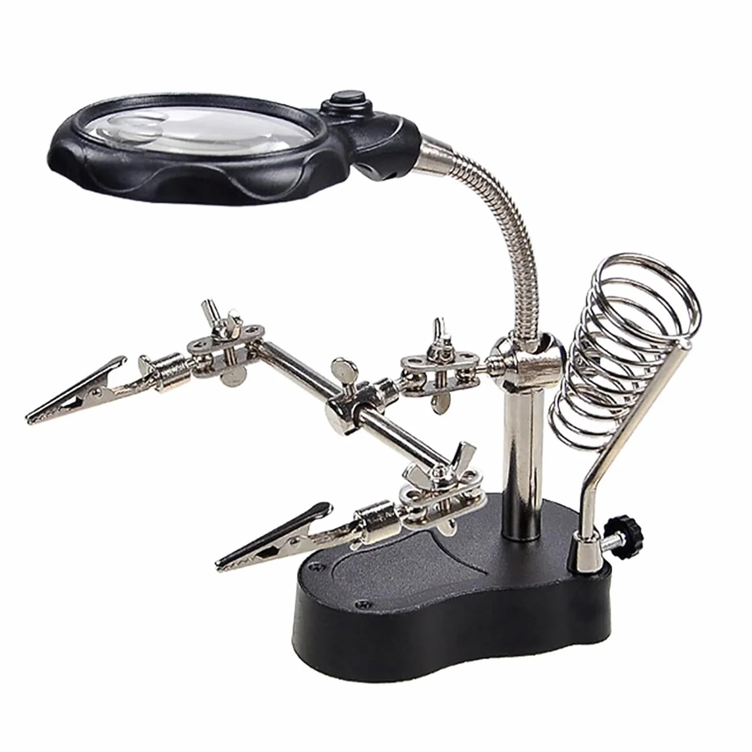 Troisième Main avec Loupe TE-801 – Grossissement 3,5x/12x, LED x2 | Base 10x6cm, Hauteur 26cm | Support Fer à Souder | Pour Soudure, Électronique | Accessoire Atelier