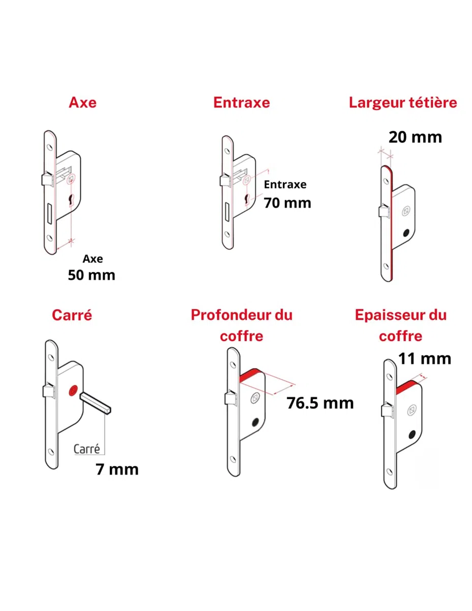 THIRARD - Boîtier de Serrure Encastrable à Crochet à Cylindre pour Porte Coulissante - Axe 50 mm - Bouts Ronds - Coffre Acier Embouti - Pêne Crochet Laiton - Têtière et Gâche Plate Acier - Gris
