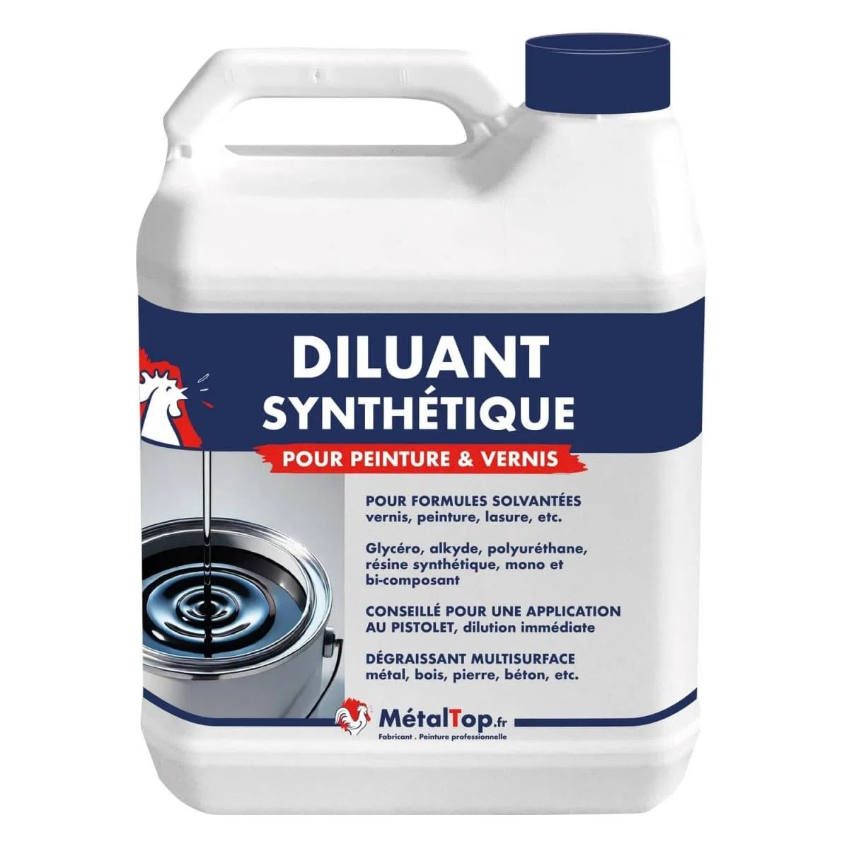Metaltop - Diluant Synthetique - 1 L - Dégraisse efficacement les surfaces grasses et dilue peinture, laque ou vernis