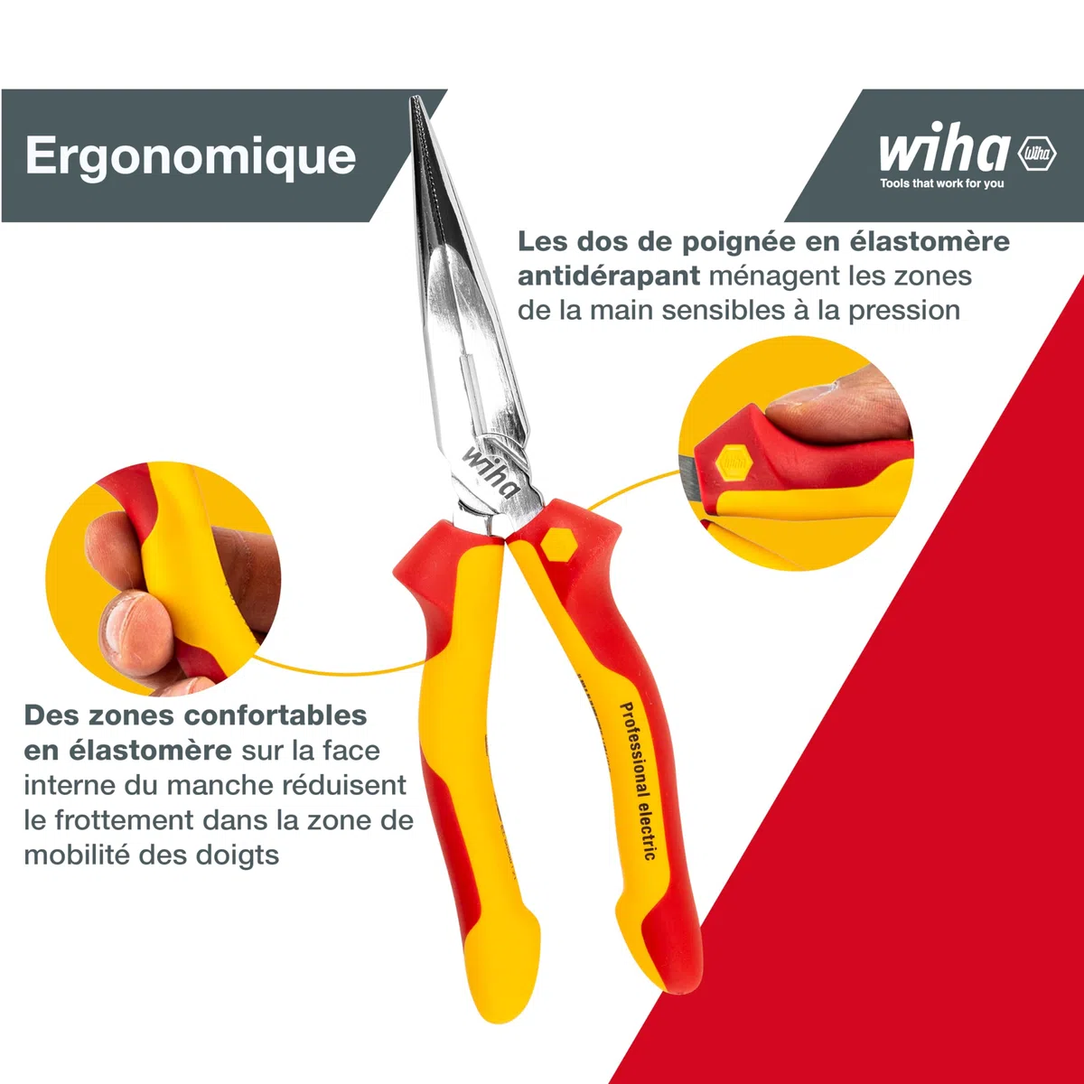 Wiha Z 05 0 06 Pince demi-ronde Professionnelle à tête droite isolée 200 mm avec Coupe-fils