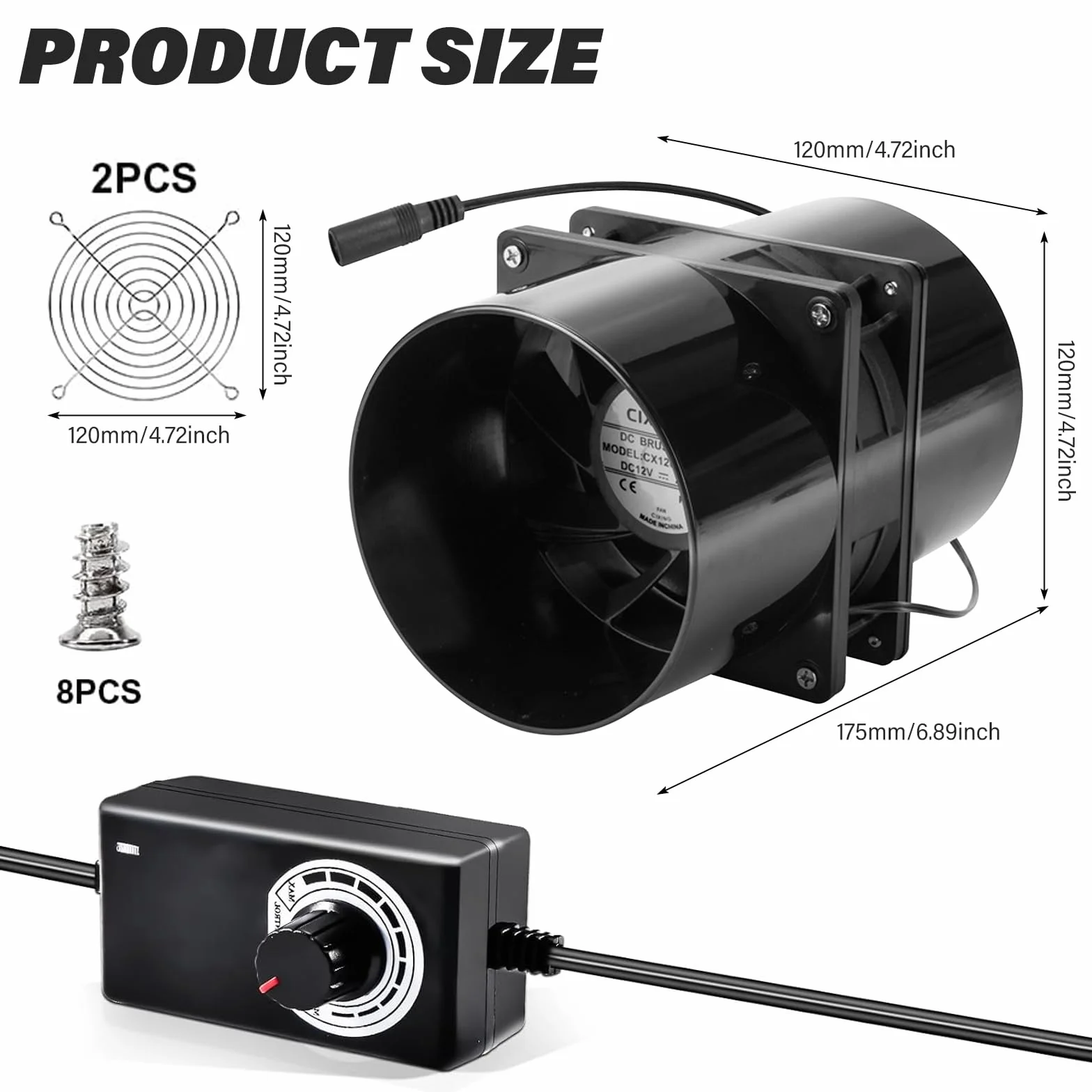 GOMETY Ventilateur Extracteur d'air 100mm en Ligne, Ventilation Extracteur Air avec Variateur Puissant, Silencieux, Efficace Ventilation Cave Humide, Garages, Garage, Cuisine, Salle de Bain