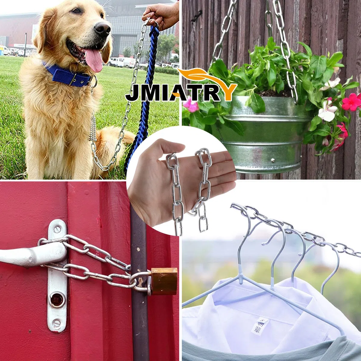JMIATRY Chaîne en acier inoxydable 304 de 15 m de long, maillons de chaîne robustes de 4 mm, chaînes à maillons soudés en acier galvanisé pour portail de clôture, portes de garage, chaînes balançoires