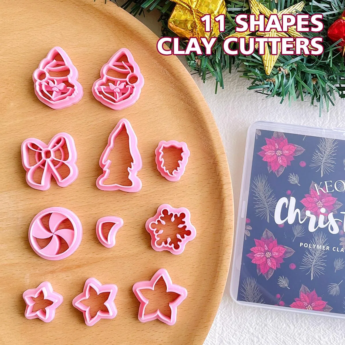 KEOKER Emporte-pièces pour argile de Noël - Formes pour boucles d'oreilles en argile polymère : Poinsettia, Grinch (10 pièces)