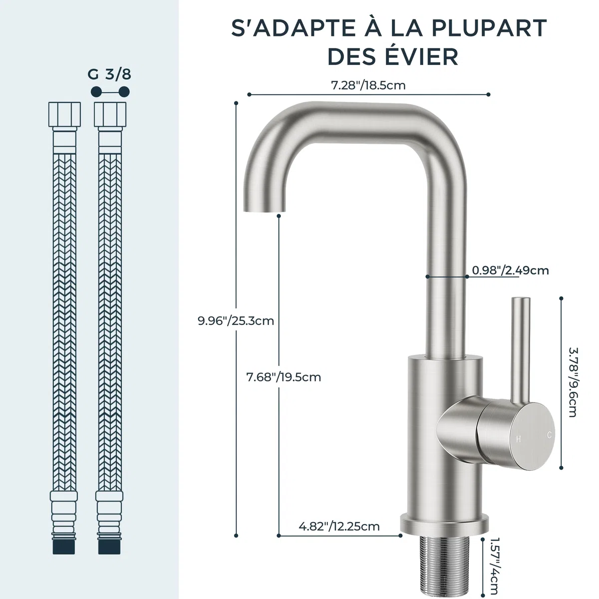 FORIOUS Robinet Salle de Bain Pivotant à 360°, Mitigeur pour Eau Chaude/Froide，Mitigeur en Acier Inoxydable Facile à Installer pour Salle de Bain Lavabo,Inox
