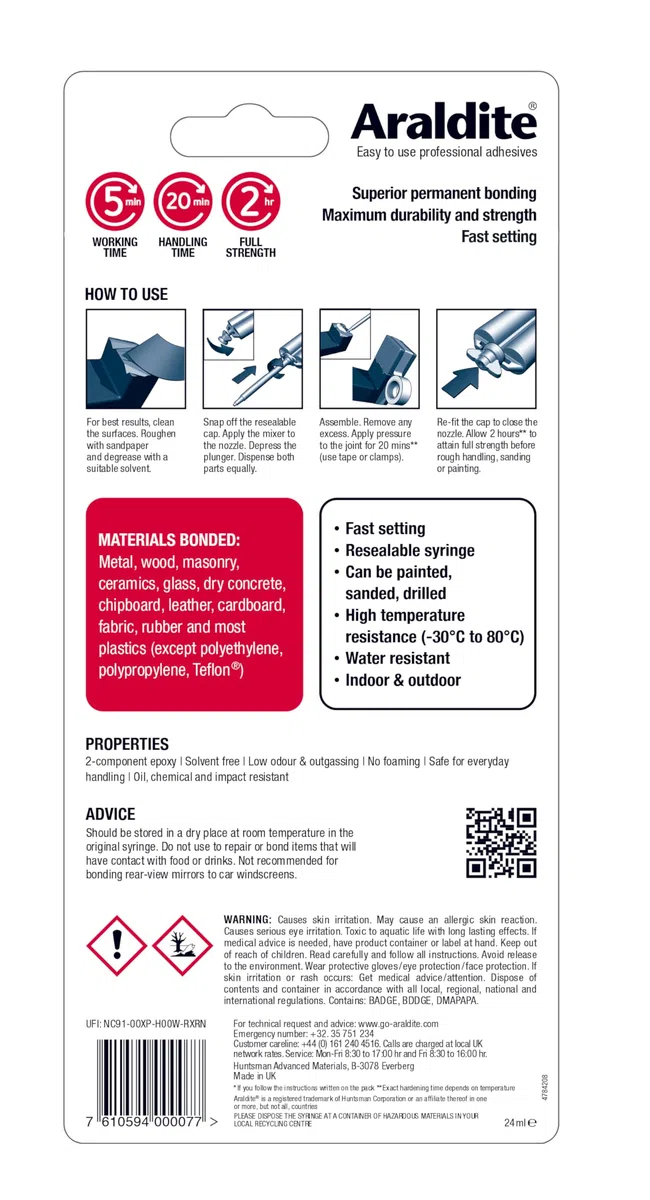 Araldite | 2-Part Steel Epoxy Resin Glue Strong | Fast Setting Metal to Metal Glue. Usable for Ceramic, Wood and Glass Glue For Durable Bonding & Repairs 15ml